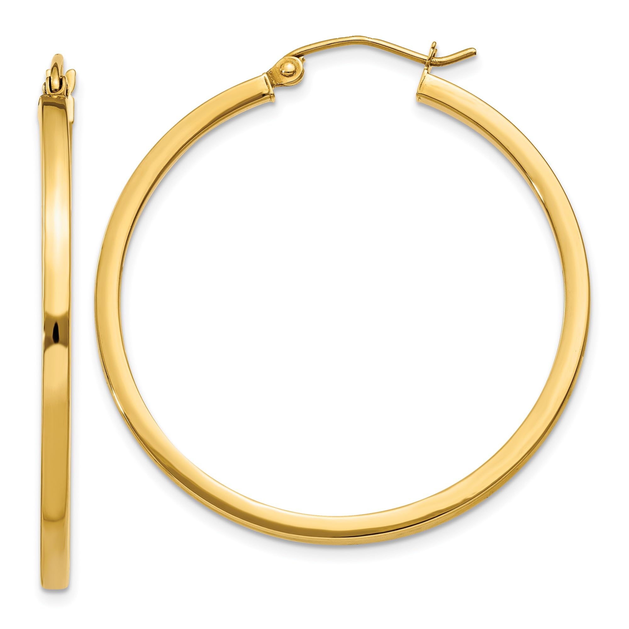 14K Solid Yellow Gold 2mm Square Tube Round Hoop Earrings for Women - Large & Medium Size Dainty Everyday Jewelry Gift for Birthday, Anniversary & Special Occasions