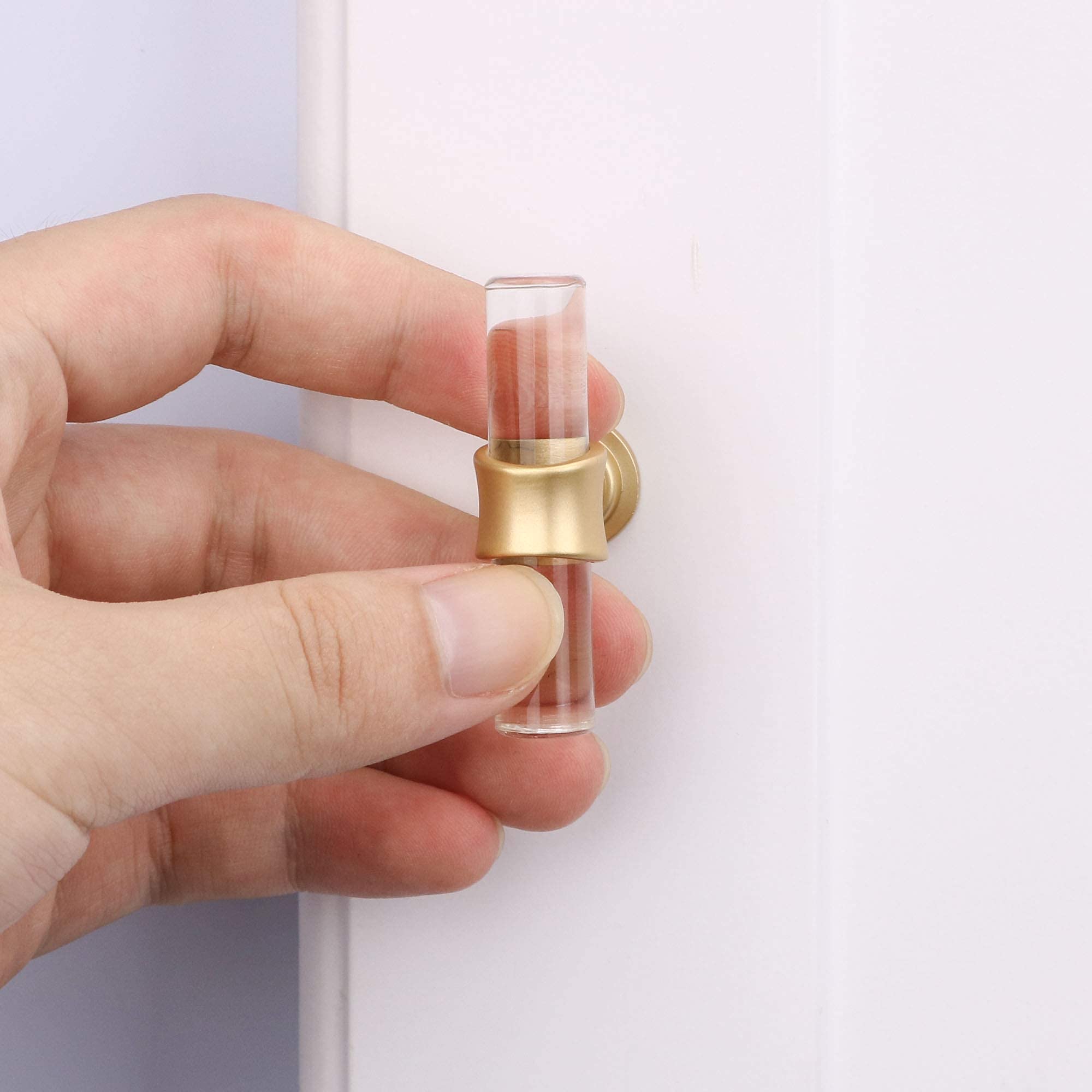 LONTAN 100 Pack Gold Cabinet Knobs - Modern Acrylic T-Bar Drawer Pulls, Zinc Alloy Base - Clear White Kitchen Hardware for Dresser, Bathroom & Cabinet Doors (Home Decor & DIY Upgrade)
