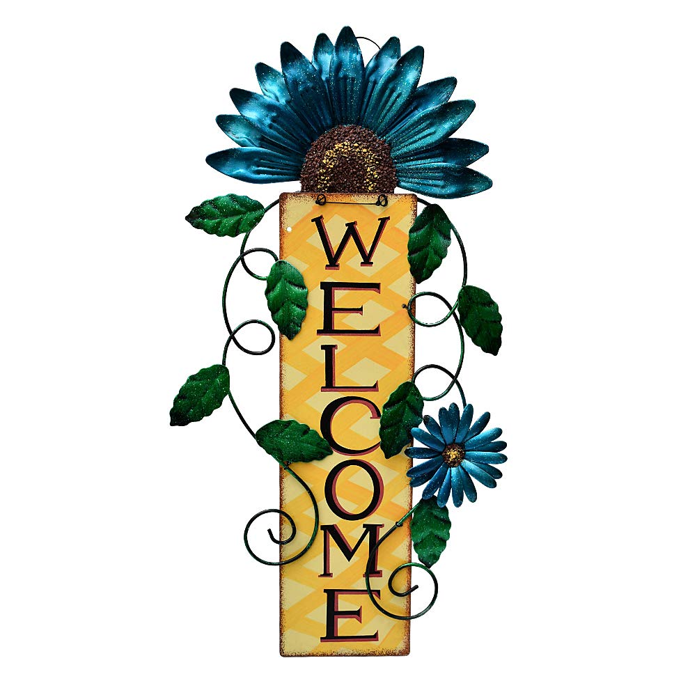 K KILIPES Rustic Metal Flower Welcome Sign - Spring Summer Door Hanger Wall Decor for Front Porch, Indoor & Outdoor Home Decor | Perfect for Seasonal Porch Decorations, Housewarming Gifts & Farmhouse Style Entryways