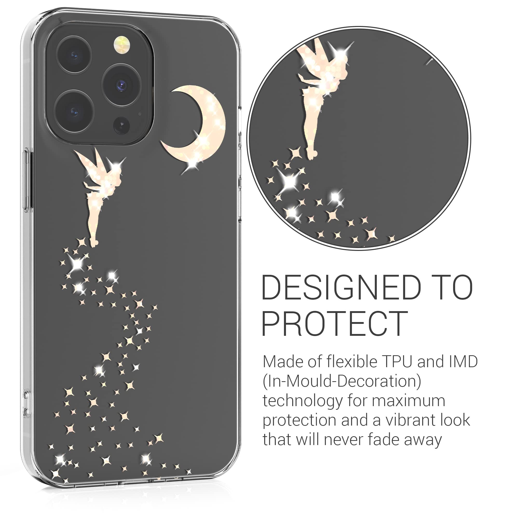 kwmobile TPU Case for Apple iPhone 13 Pro - Shockproof Glittery Fairy Rose Gold/Transparent Phone Cover - Slim Fit Protective Case for Everyday Use, Work & Travel