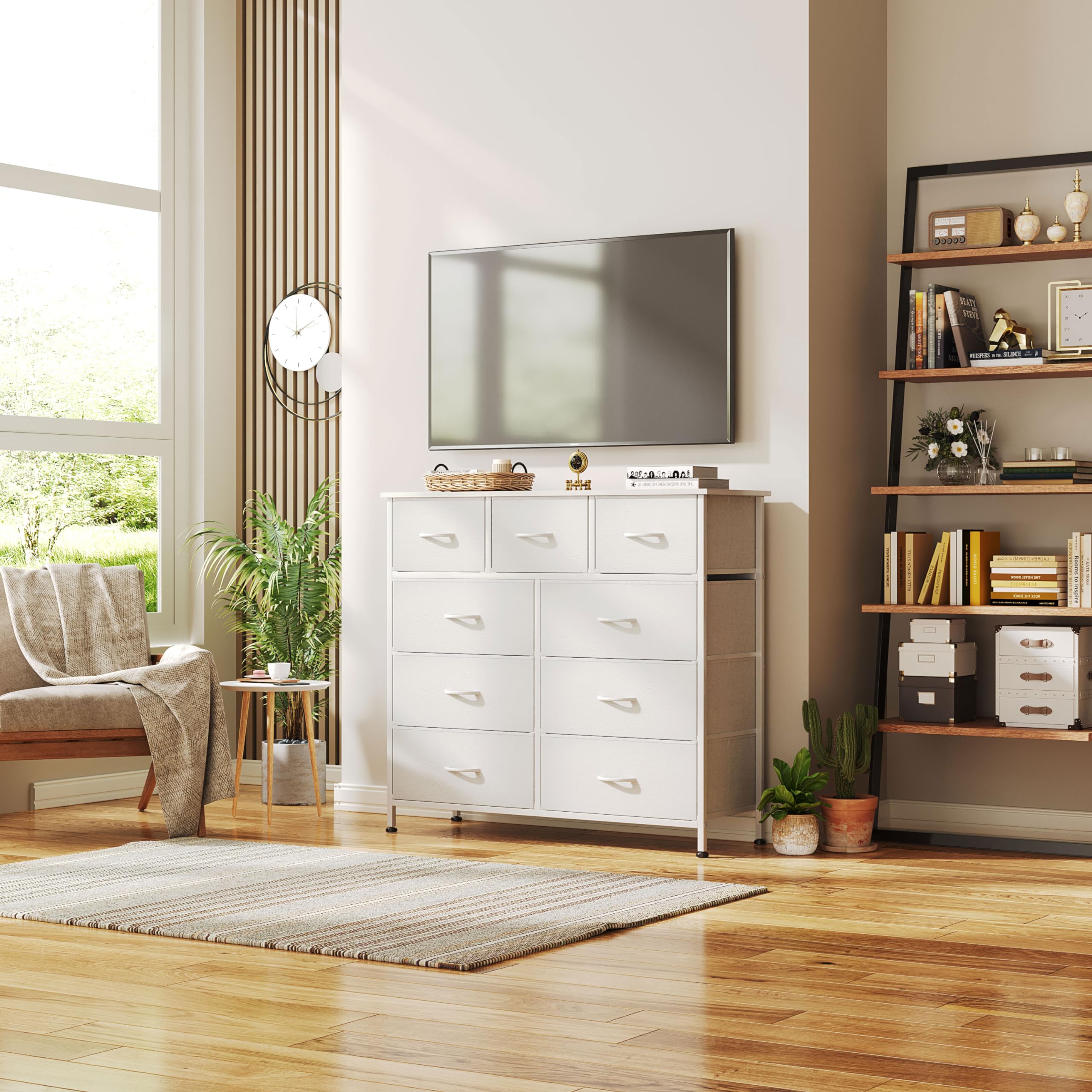 9-Drawer White Wooden Dresser for Bedroom - Tall Chest of Drawers with Wooden Top for Living Room, Closet & Entryway Storage | Perfect for Bedroom Organization & TV Stand Storage