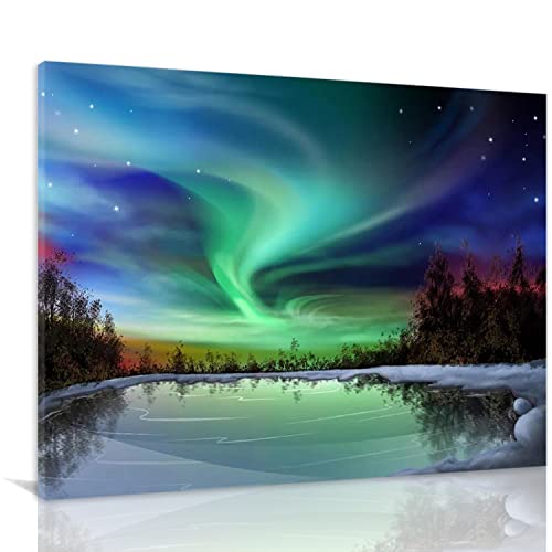 Northern Lights Framed Canvas Wall Art - Large 20x30 Inch Landscape Painting, Abstract Nature Wall Decor for Bedroom, Living Room & Office - Ready to Hang Home Decoration (Perfect for Creating a Calming Atmosphere in Your Space)