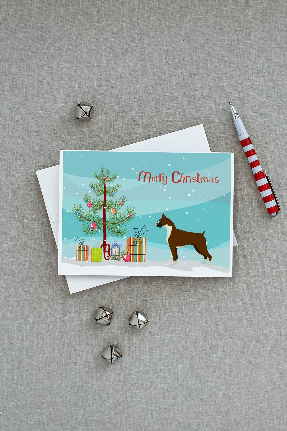 Boxer Dog Christmas Tree Greeting Cards - Pack of 8 Blank A7 (5x7) Note Cards with Envelopes | Holiday Greeting Cards for Dog Lovers, Christmas Party Invitations & Festive Gift Cards