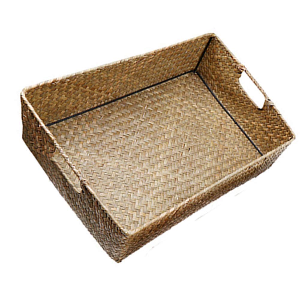 4-Piece Rectangular Wicker Storage Baskets with Handles - Seaweed Makeup Organizer Set for Cosmetics, Toys & Sundries | Perfect for Bedroom, Bathroom, Wardrobe & Home Organization