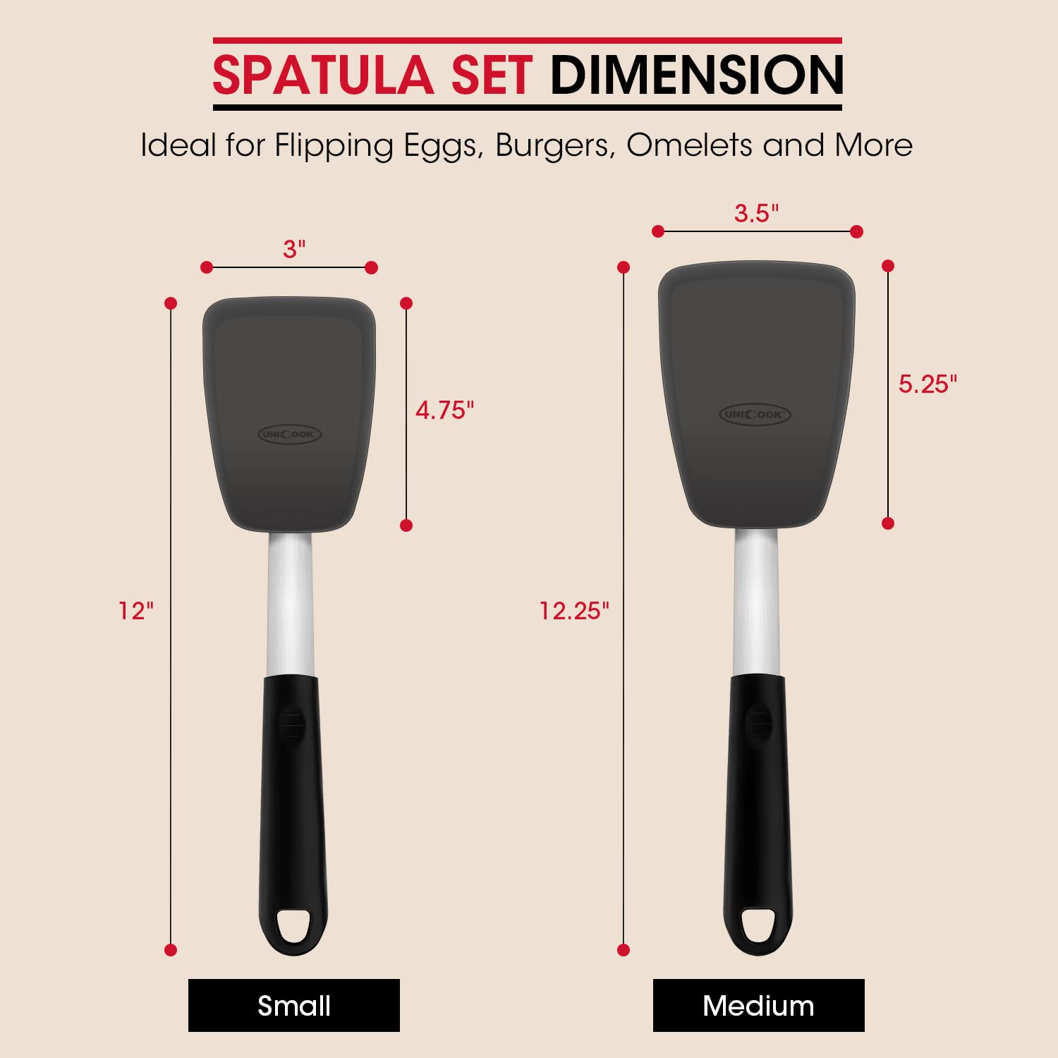 Unicook Upgraded Silicone Spatula - Flexible Egg Turner & Pancake Flipper - 600°F Heat Resistant Kitchen Utensil with Ergonomic Handle - Perfect for Frying Eggs, Pancakes, Burgers, Crepes & More - Ideal for Home Cooking, Baking & Restaurant Use