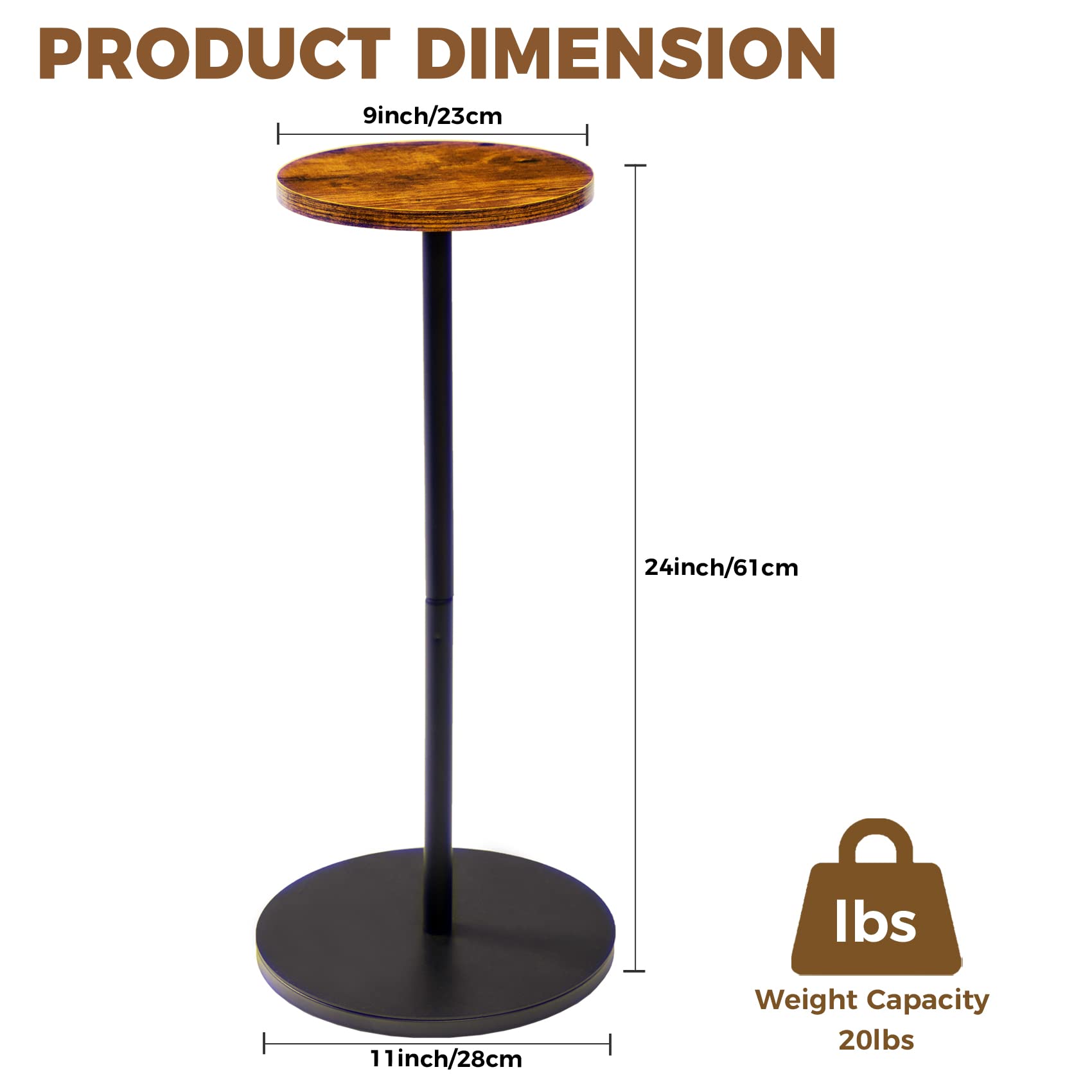 Compact Round Pedestal Side Table - Small Drink Table for Martini & Cocktails - Space-Saving End Table for Living Room, Bedroom, Balcony & Small Spaces - Accent Table Stand for Drinks, Books & Decor