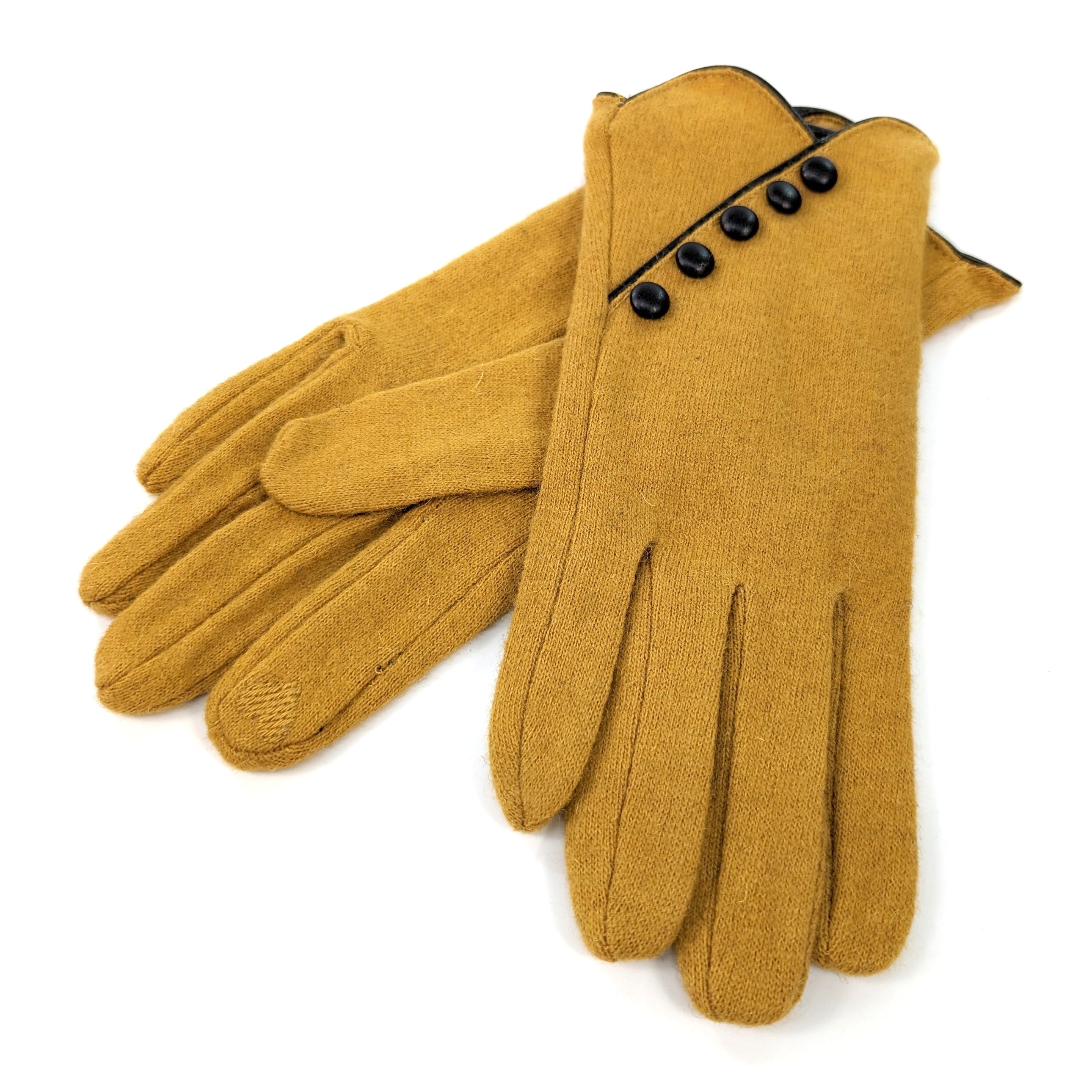 Mustard Yellow Diagonal Button Detail Gloves - Stylish Winter Accessories for Women, Fashionable Hand Warmers for Cold Weather, Outdoor Activities & Everyday Wear