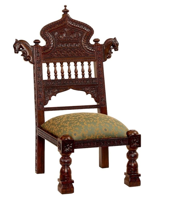 Hand Carved Wooden Low Height Brown Chair with Cushion - Rustic Boho Style Accent Seating for Living Room, Bedroom or Patio