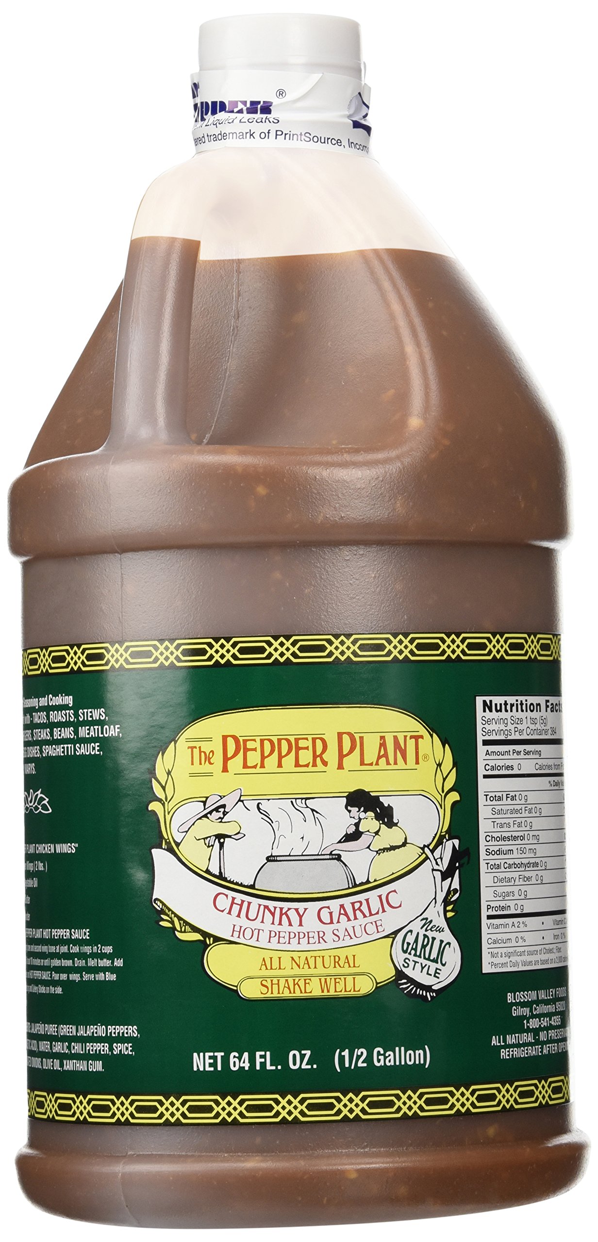 California Style Hot Sauce - Chunky Garlic Pepper Plant (64 Fl. Oz) | Spicy Condiment for Tacos, Wings, Burgers & BBQ | Gourmet Cooking & Grilling Sauce