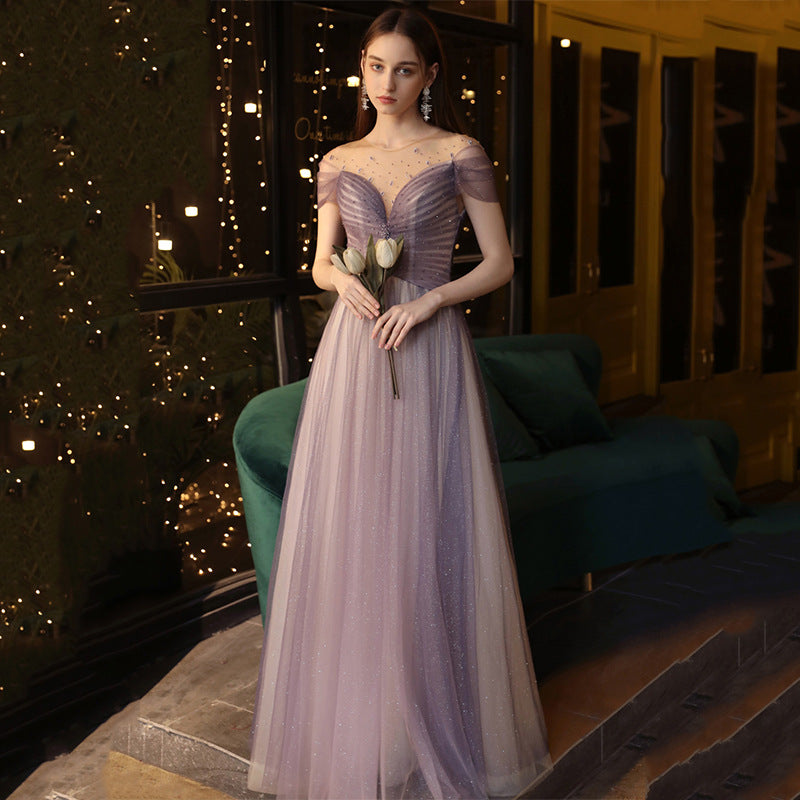 Off Shoulder Shiny Purple Prom Dress - A-Line Tulle Formal Evening Gown 707 | Elegant Homecoming, Quinceañera & Wedding Guest Dress