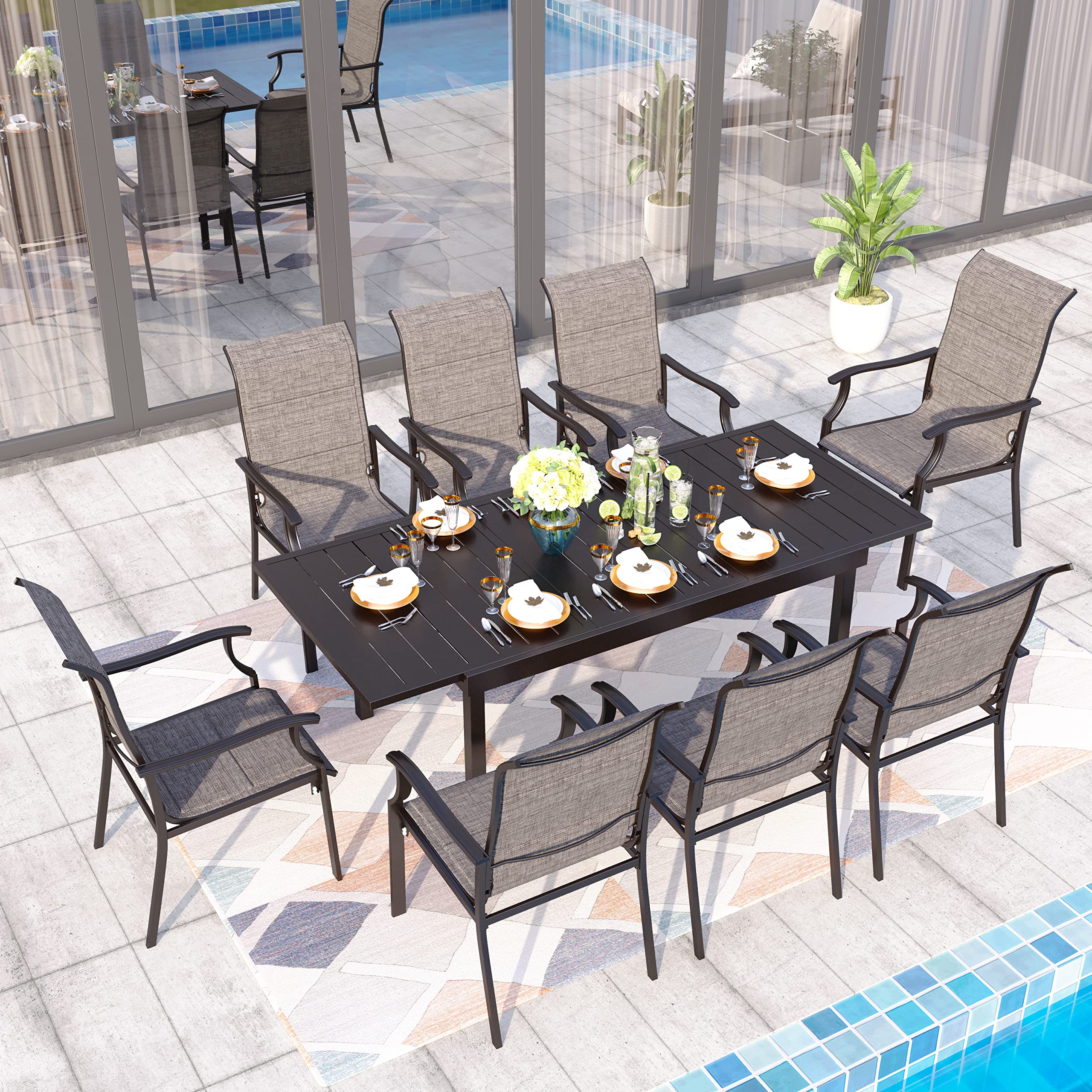 Sophia & William 8-Piece Expandable Patio Dining Set with High Back Chairs - 350lb Capacity Quick-Dry Textilene - Outdoor & Indoor Use for Backyard, Garden, Poolside, and Restaurant Dining