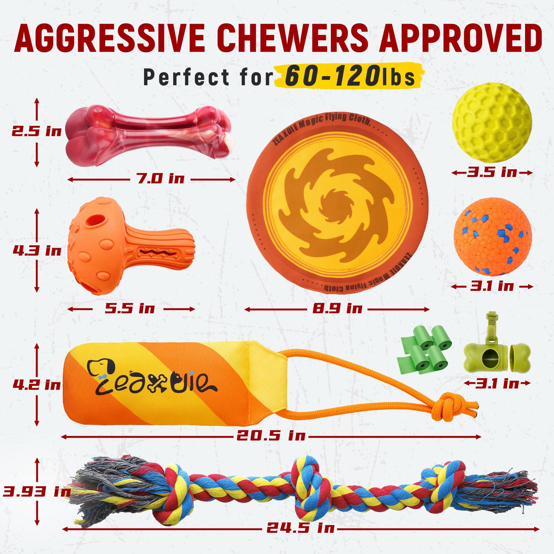 Zeaxuie 12 Pack Heavy Duty Dog Chew Toys for Aggressive Chewers - Durable Rope Toys, Squeaky Toys & Indestructible Chew Bones for Medium to X-Large Dogs | Perfect for Training, Teething & Playtime
