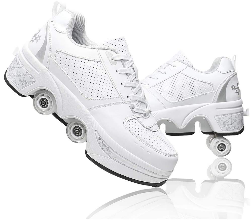 Automatic Roller Shoes for Men & Women - 2-in-1 Double Deform Wheel Skating Shoes with Removable Pulleys for Adults & Kids | Perfect for Commuting, Fitness & Outdoor Fun