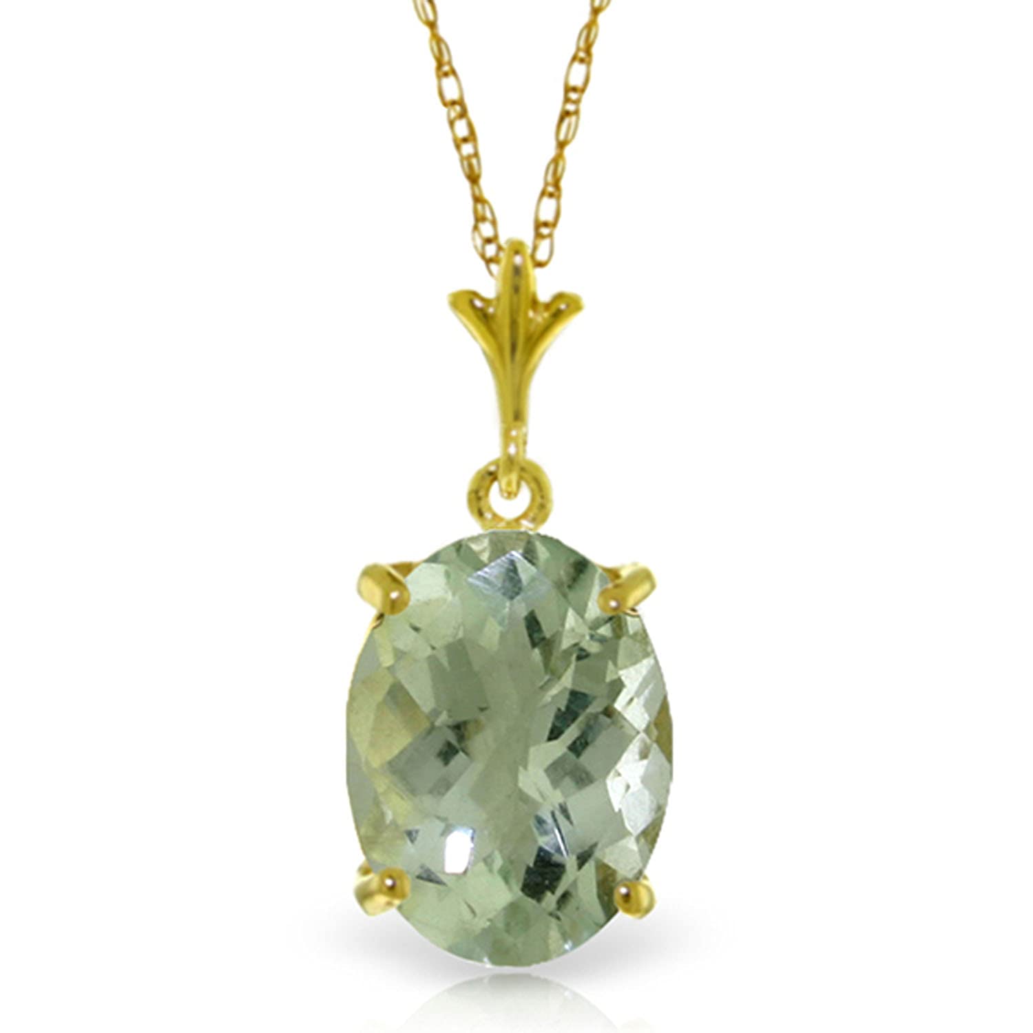 14K Solid Gold Necklace with Natural Checkerboard Cut Green Amethyst | Galaxy Gold GG | Elegant Jewelry for Women, Perfect for Weddings, Parties & Gifts