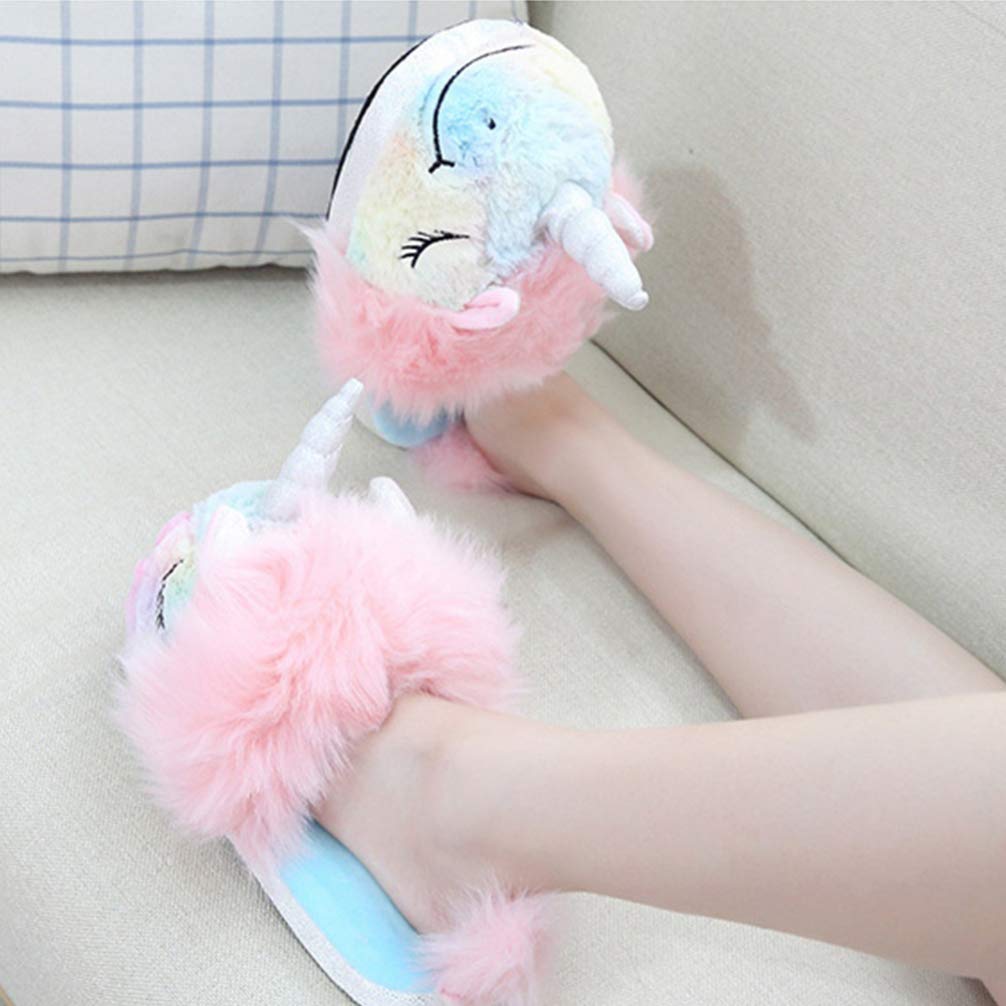 Amosfun Unicorn Plush House Slippers - Soft Anti-Slip Indoor Shoes for Women & Girls - Cozy Winter Home Footwear for Bedroom, Lounge & Gift Giving