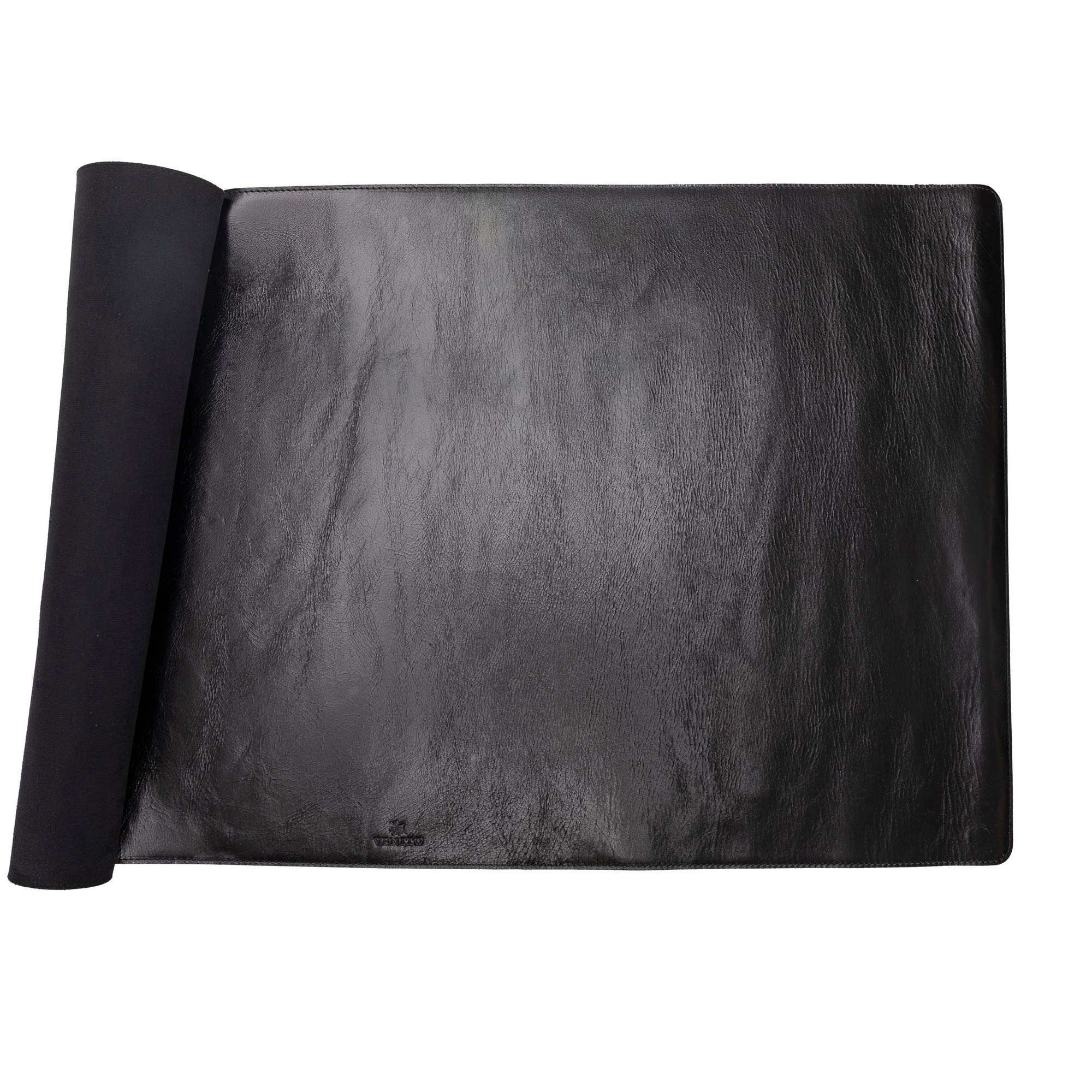 Venito Premium Leather Desk Mat (36 x 19 Inches) - Large Office Mouse Pad for Home & Work, Non-Slip Desk Protector, Rustic Black - Perfect for Writing, Typing & Gaming Accessories