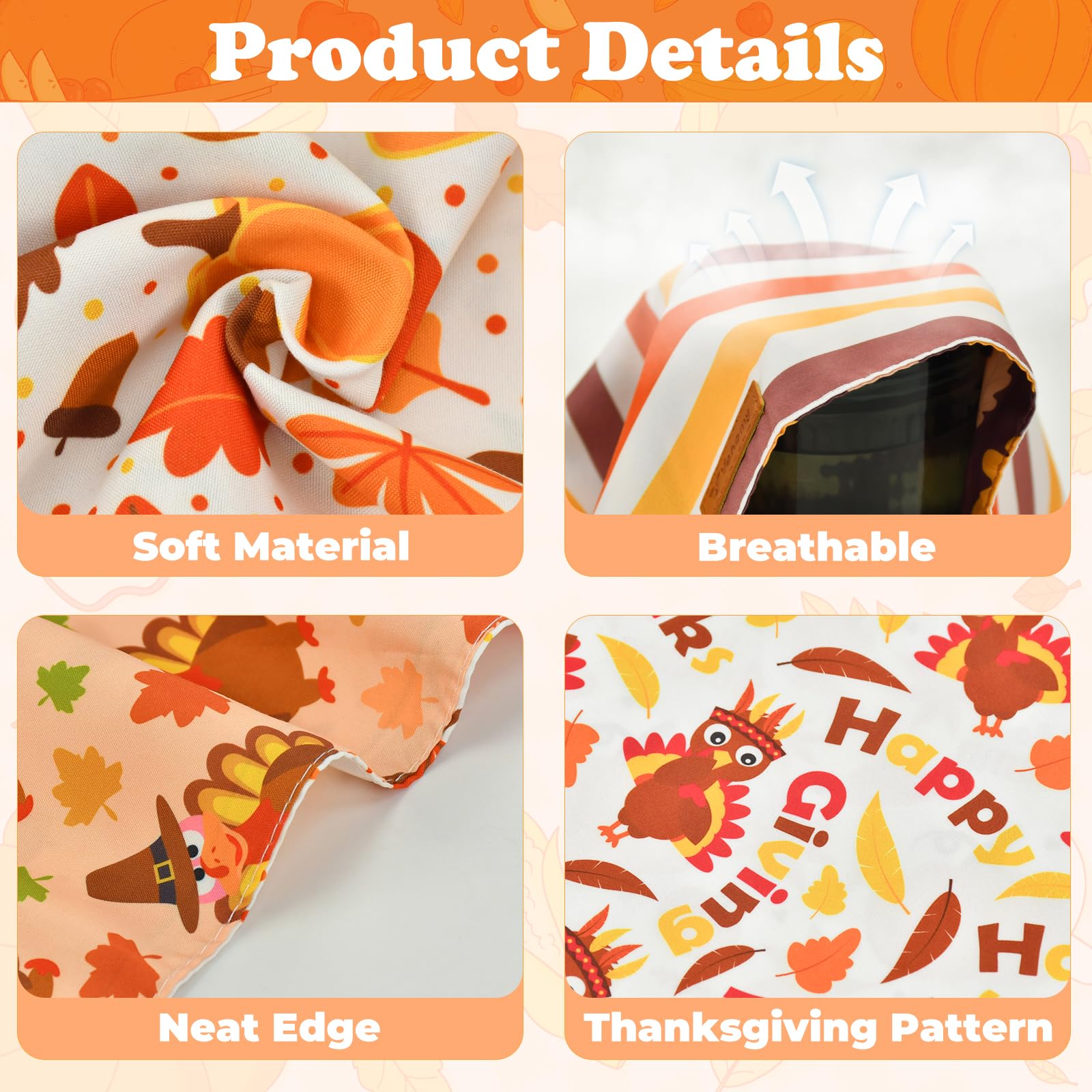 Vehomy 3-Pack Thanksgiving Dog Bandanas - Reversible Pet Turkey Bandana with Autumn Patterns (Turkey, Maple Leaves, Pumpkins) for Small Medium Large Dogs & Cats - Perfect for Thanksgiving, Fall Festivals & Holiday Pet Photos