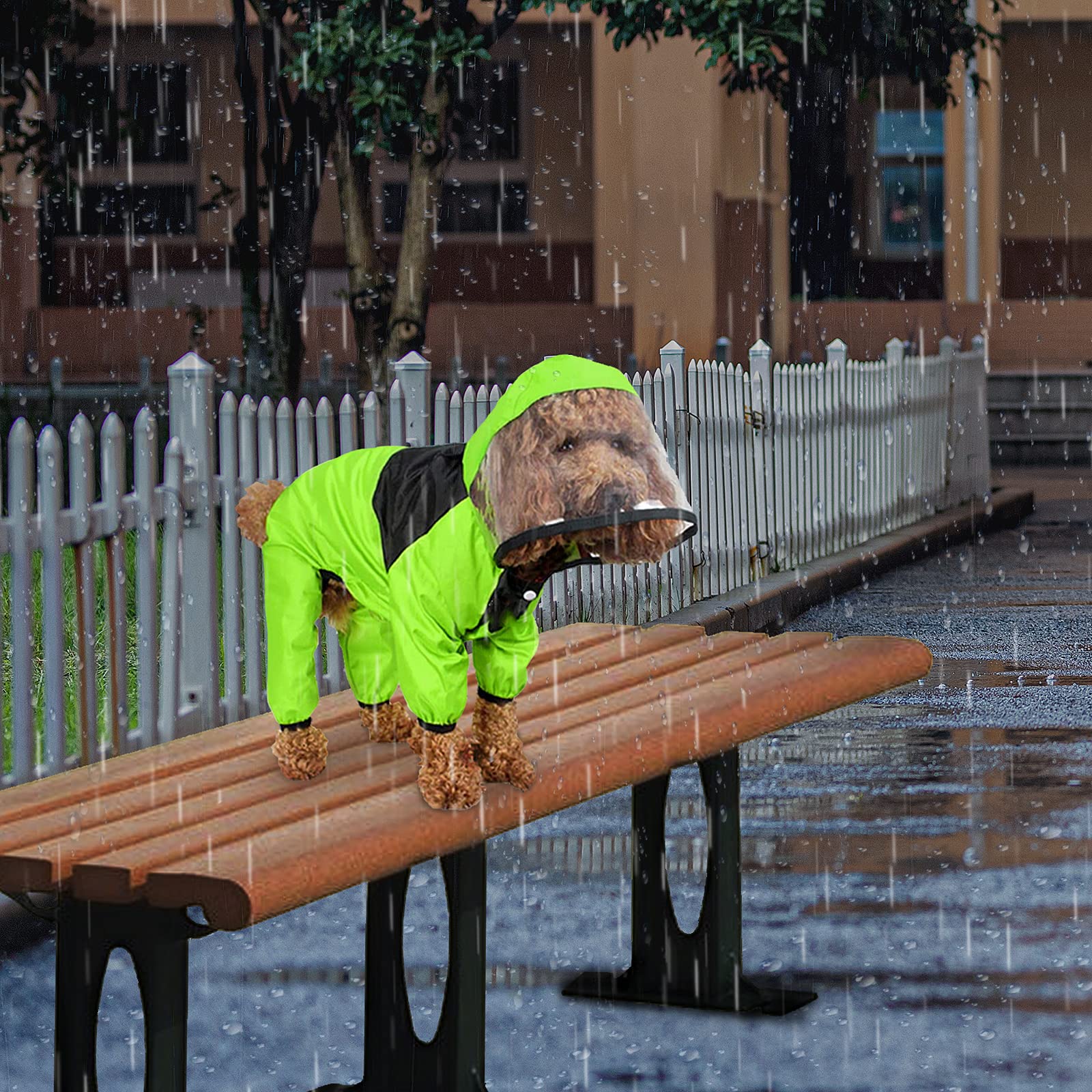 Waterproof Dog Raincoat for Small Medium Large Dogs - Green Reflective Pet Rain Jacket for Walking Hiking Outdoor Adventures