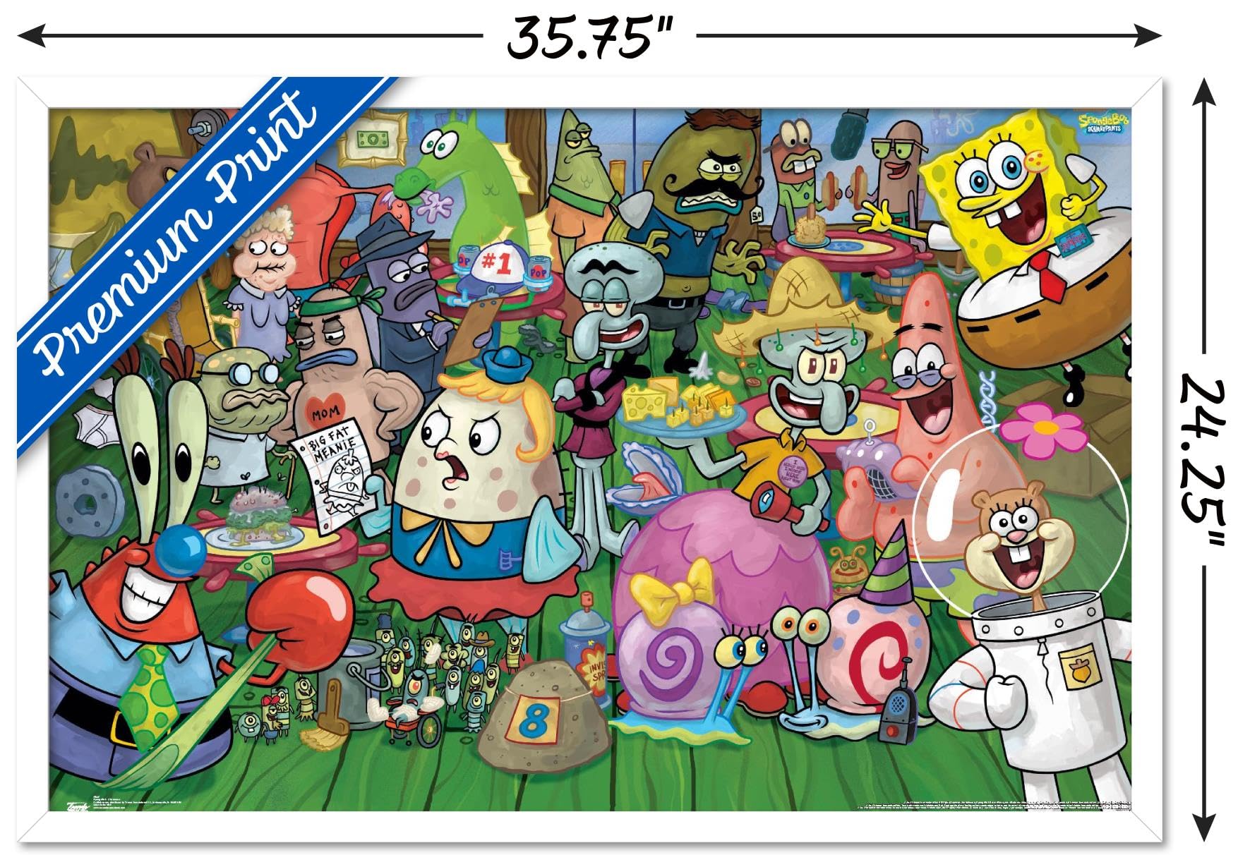 Trends International Nickelodeon SpongeBob SquarePants Wall Poster - 22.375 x 34 Inches, White Framed Version - Perfect for Kids' Room Decor, Classroom, or Cartoon Lover's Collection