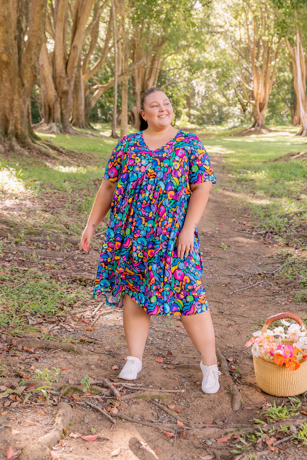 Kasey Rainbow Africa Print Peak Midi Dress - Floral Summer Dress for Women, Perfect for Beach Vacations & Casual Outings
