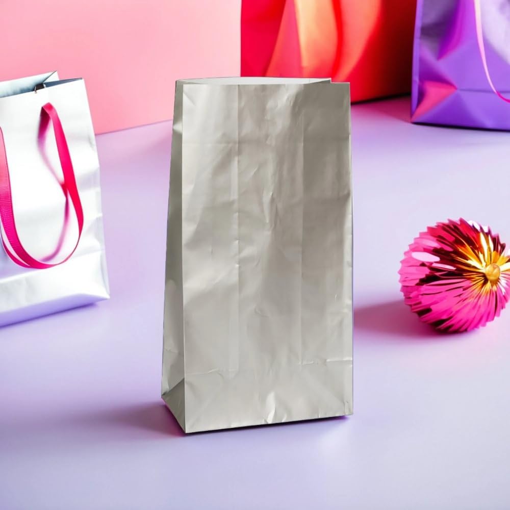 10 Pack Sparkling Silver Metallic Gift Bags | Premium Eco-Friendly Party Favor Bags for Birthdays, Weddings & Special Events | Shimmery Celebration Decorations