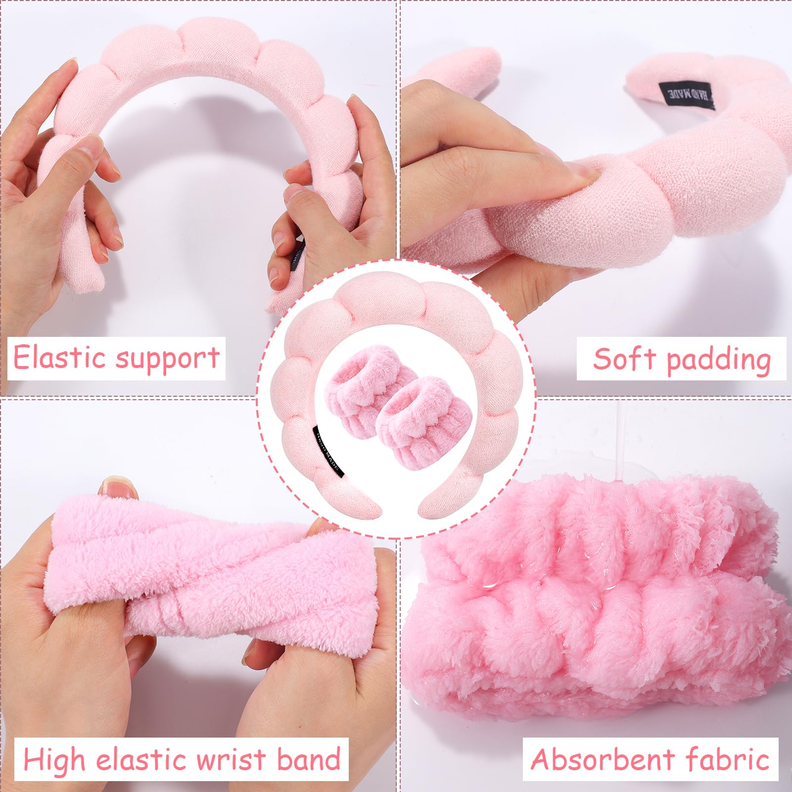 Zkptops Soft Terry Cloth Spa Headband for Women - Non-Slip Thick Padded Hair Accessory for Washing Face, Skincare & Makeup | Perfect for Bath, Spa & Beauty Routines (Pink)