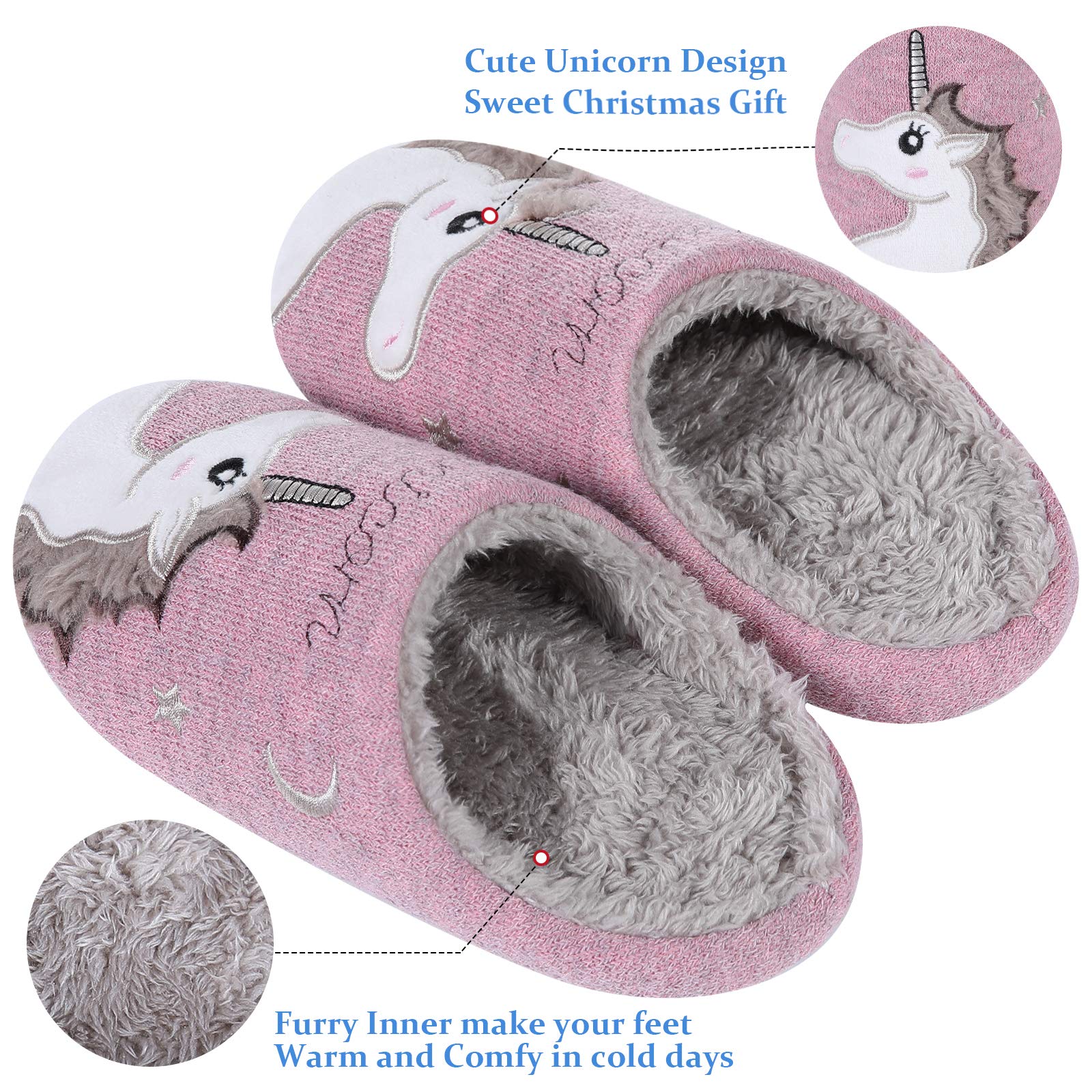 Shevalues Kids' Fur-Lined Animal Slippers - Unicorn & Hedgehog Fuzzy House Shoes for Girls & Boys | Cozy Embroidered Indoor Slippers for Women & Children | Perfect for Winter Comfort & Playtime at Home