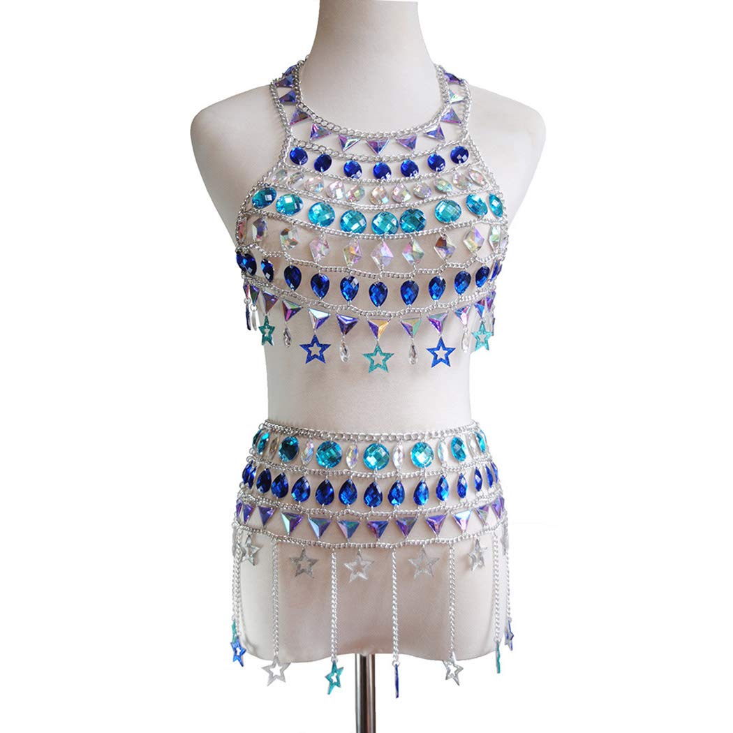 CanB Rhinestone Body Chain - Boho Crystal Belly Chain for Women & Girls - Waist Jewelry for Festival, Rave, Beach & Party Outfits