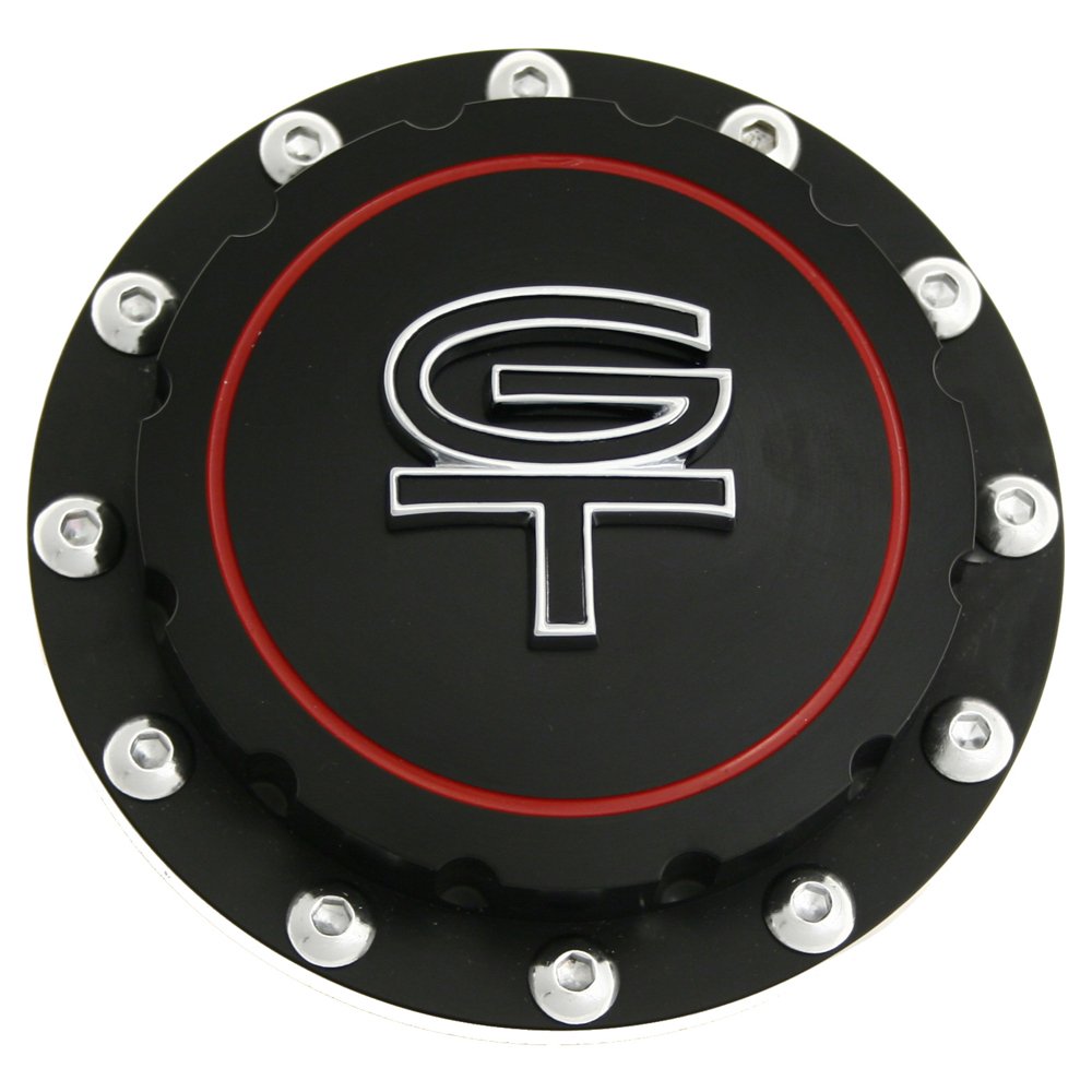 Scott Drake B-9030-GT-BK Black Billet Aluminum Fuel Cap with GT Emblem - High Performance Upgrade for Ford Mustang & Classic Cars