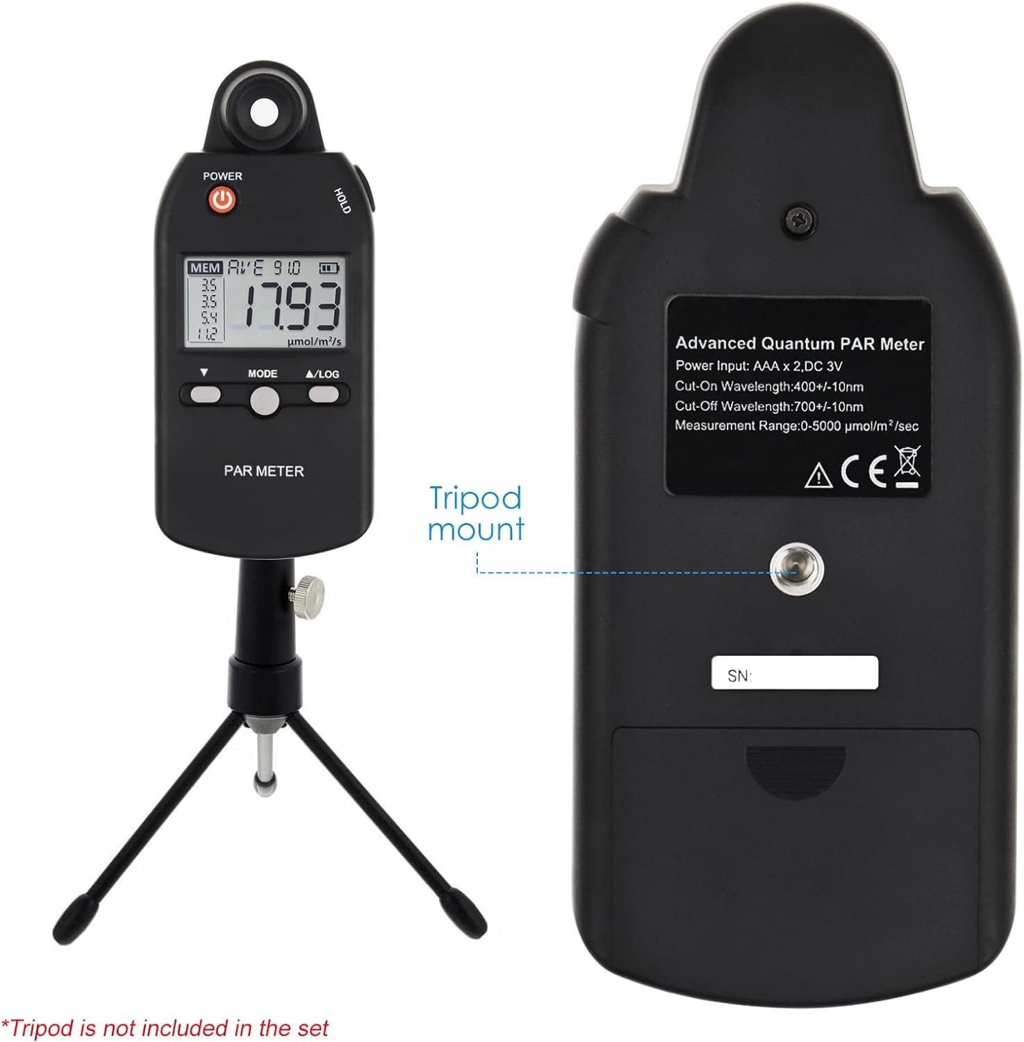 High Precision Quantum PAR Meter for LED Grow Lights - Full Spectrum PPFD Sensor (400-700nm) | Light Meter for Plants, Greenhouse & Indoor Farming | Perfect for Hydroponics, Horticulture & Cannabis Cultivation