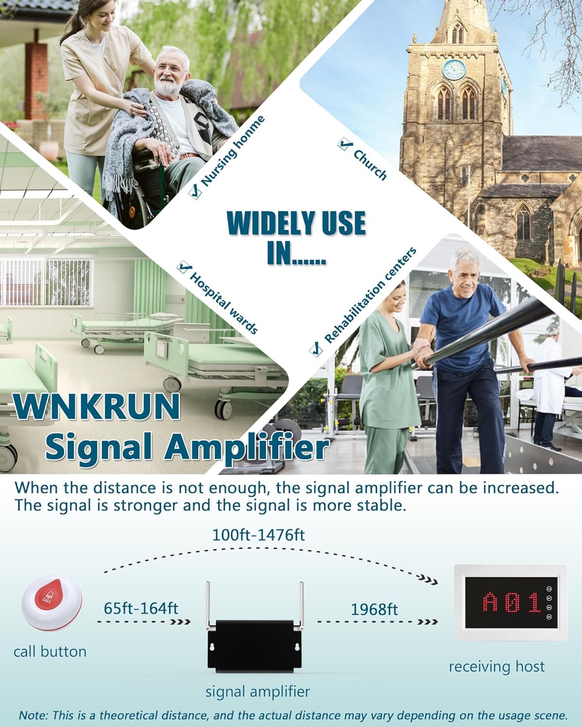 Wireless Caregiver Pager System with 1 Display Receiver & Remote Control - 1200+ ft Range, 10 Waterproof Call Buttons for Nursing Homes, Clinics, Hospitals (Ideal for Elderly Care, Patient Monitoring & Emergency Alerts)