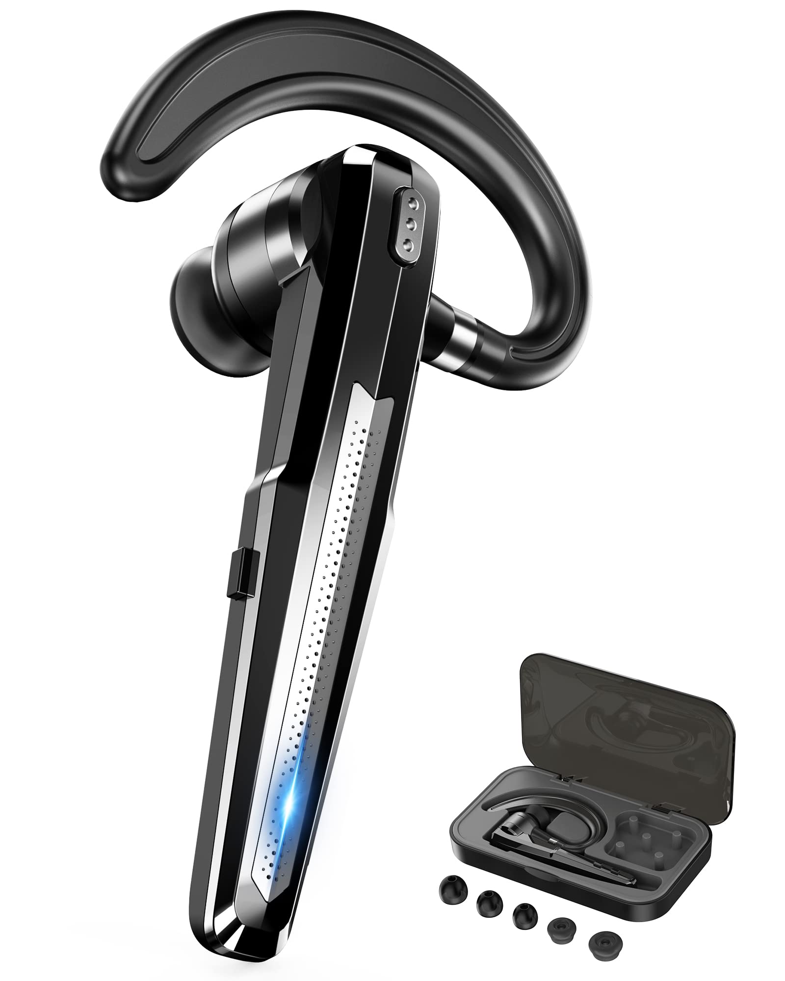 TIANLI Bluetooth 5.0 Wireless Earpiece with CVC8.0 Noise Cancelling & Dual Mics - Hands-Free Headset for iPhone, Android & PC - Perfect for Driving, Office Calls, Business Meetings & Outdoor Activities (Black)