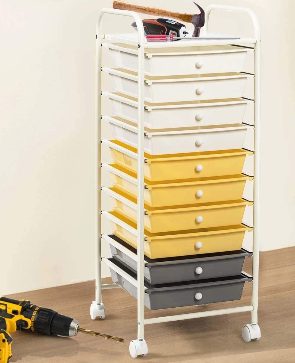 Happygrill 10-Drawer Rolling Storage Cart with Wheels - Organizer for Home Office, Craft Room, Kitchen & Bathroom - Mobile Storage Solution for Supplies, Tools & Essentials