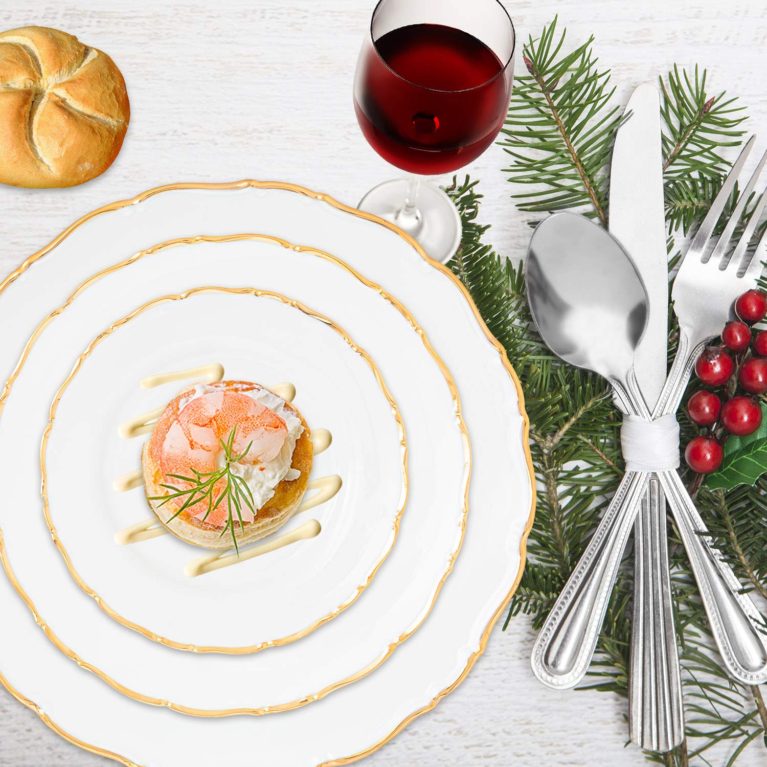 Luxury Ocean Décor Fine China Dinnerware Set - 20-Piece Porcelain Dish Set for 4, White & Gold Formal Dining Tableware - Perfect for Entertaining, Weddings, and Special Occasions