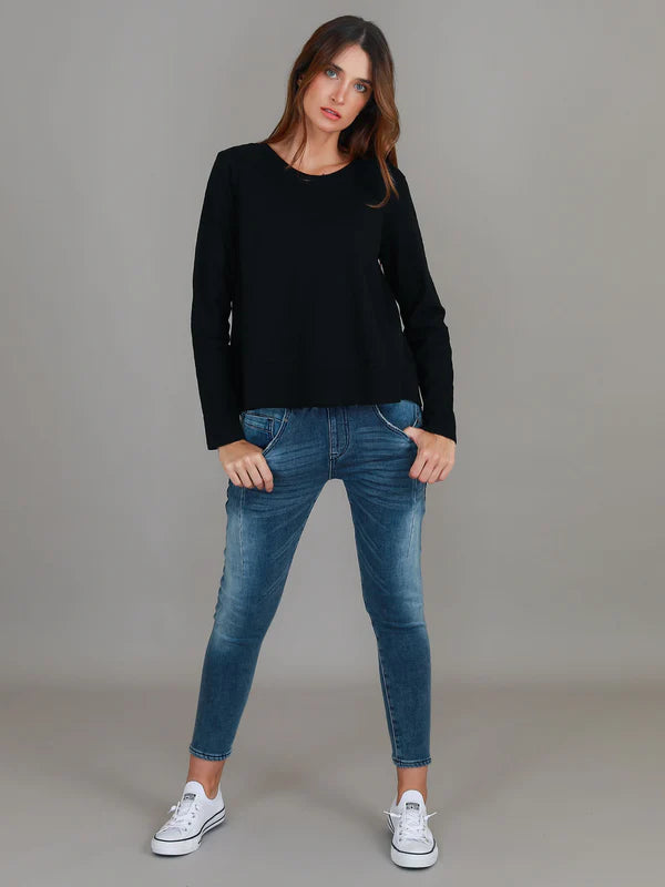 Sonya Women's Long Sleeve T-Shirt - Soft Cotton Basic Tee for Casual Wear (Black) | Perfect for Layering, Office Outfits & Everyday Comfort
