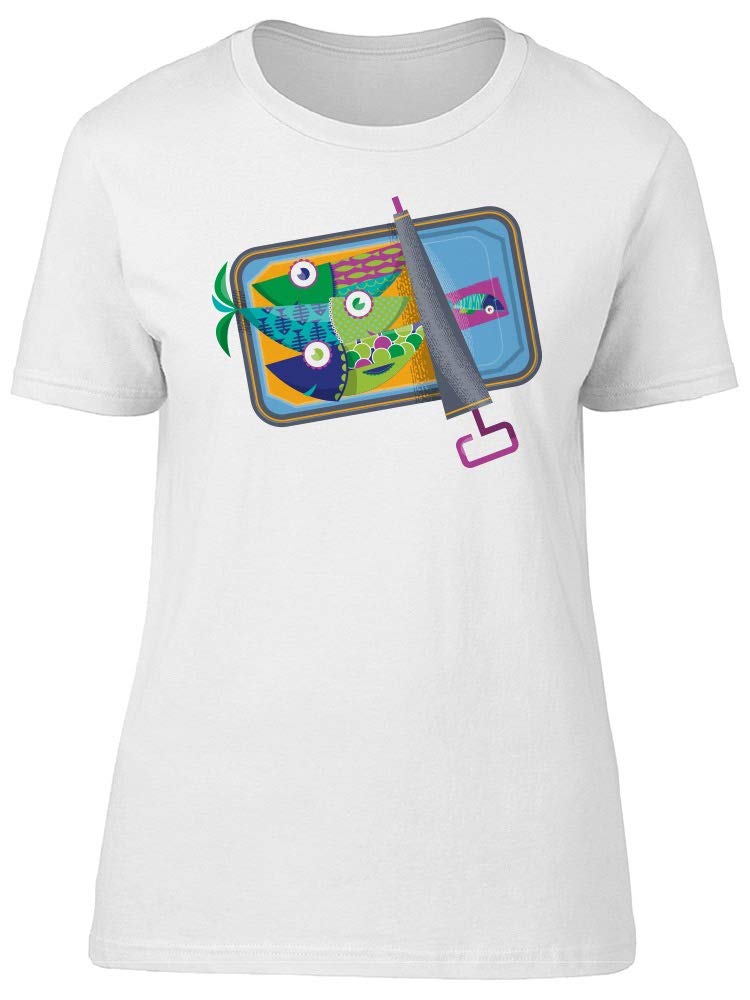 Smartprints Open Can of Sardines Cartoon Graphic T-Shirt for Women - Casual Funny Foodie Tee for Everyday Wear & Gift Giving