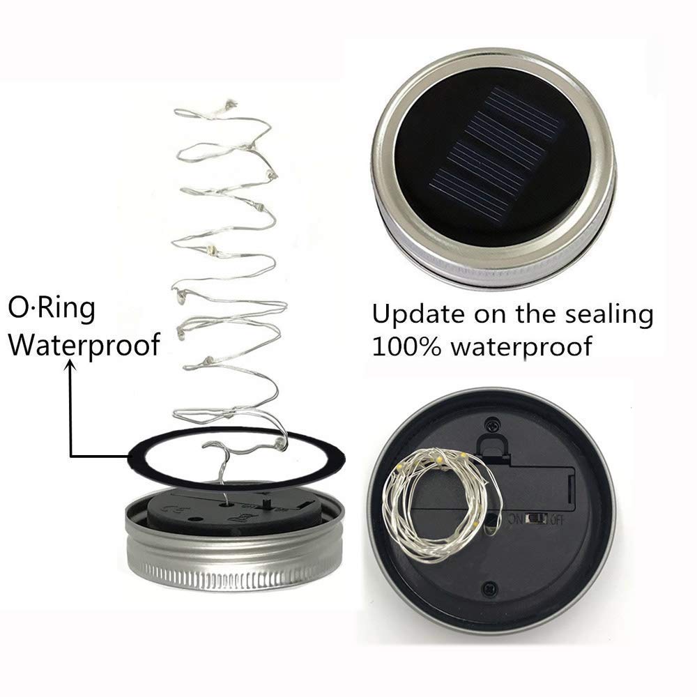 6 Pack Solar Mason Jar Lights - 20 LED Fairy String Lights with Hangers, Waterproof Firefly Lanterns for Outdoor Wedding, Garden, Patio & Christmas Decor (Cold White) | Perfect for Backyard Parties, Romantic Evenings & Holiday Lighting