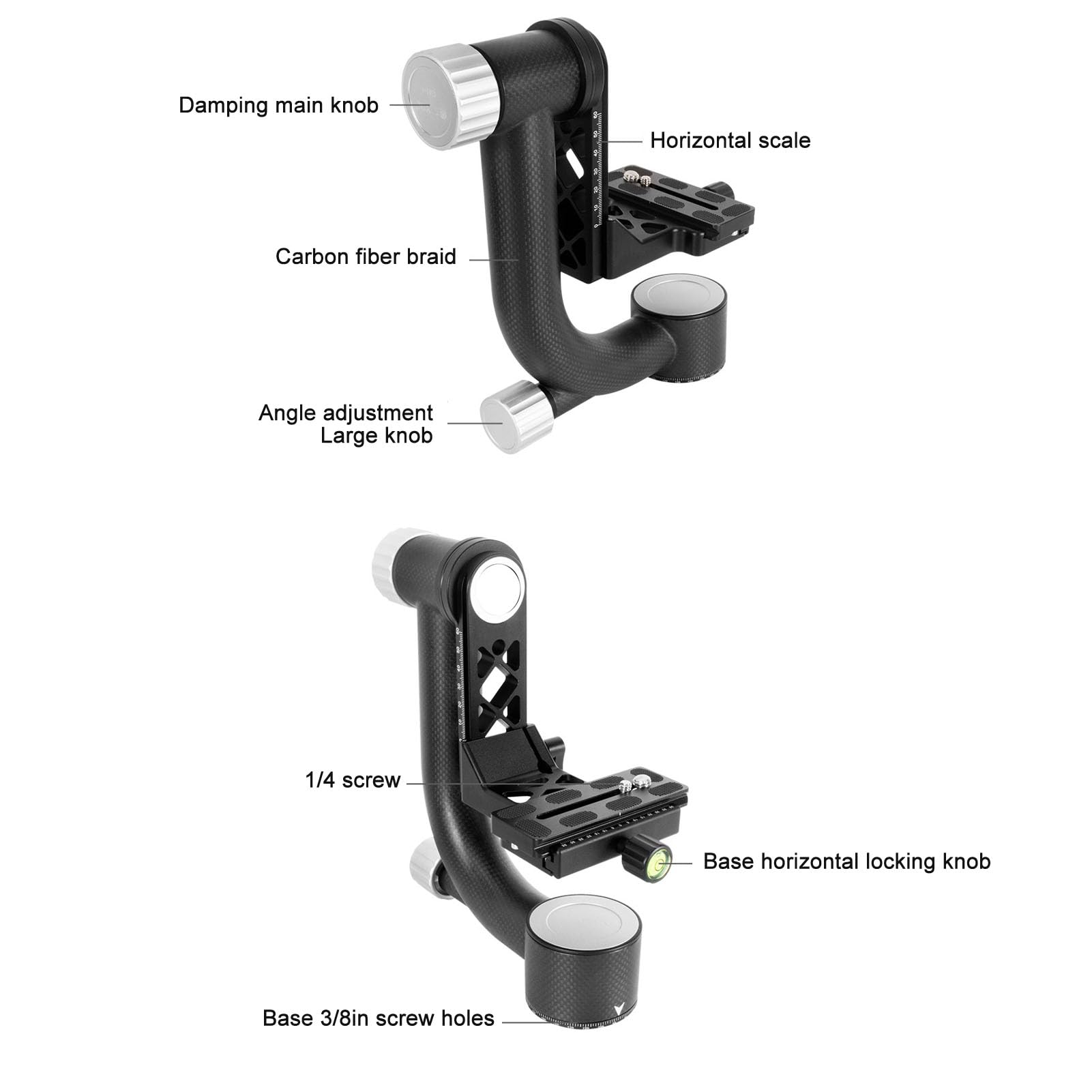 360 Degree Panoramic Rotating Tripod Head - Carbon Fiber Lightweight Design with Quick Release Plate & Clear Scale - Perfect for DSLR Photography, Landscape Shoots & Time-Lapse Videos