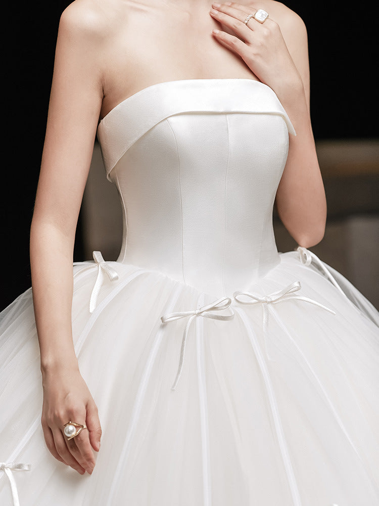 Ivory Off Shoulder Tulle Long Wedding Dress - Elegant Bridal Gown for Bride, Church Ceremony & Beach Wedding