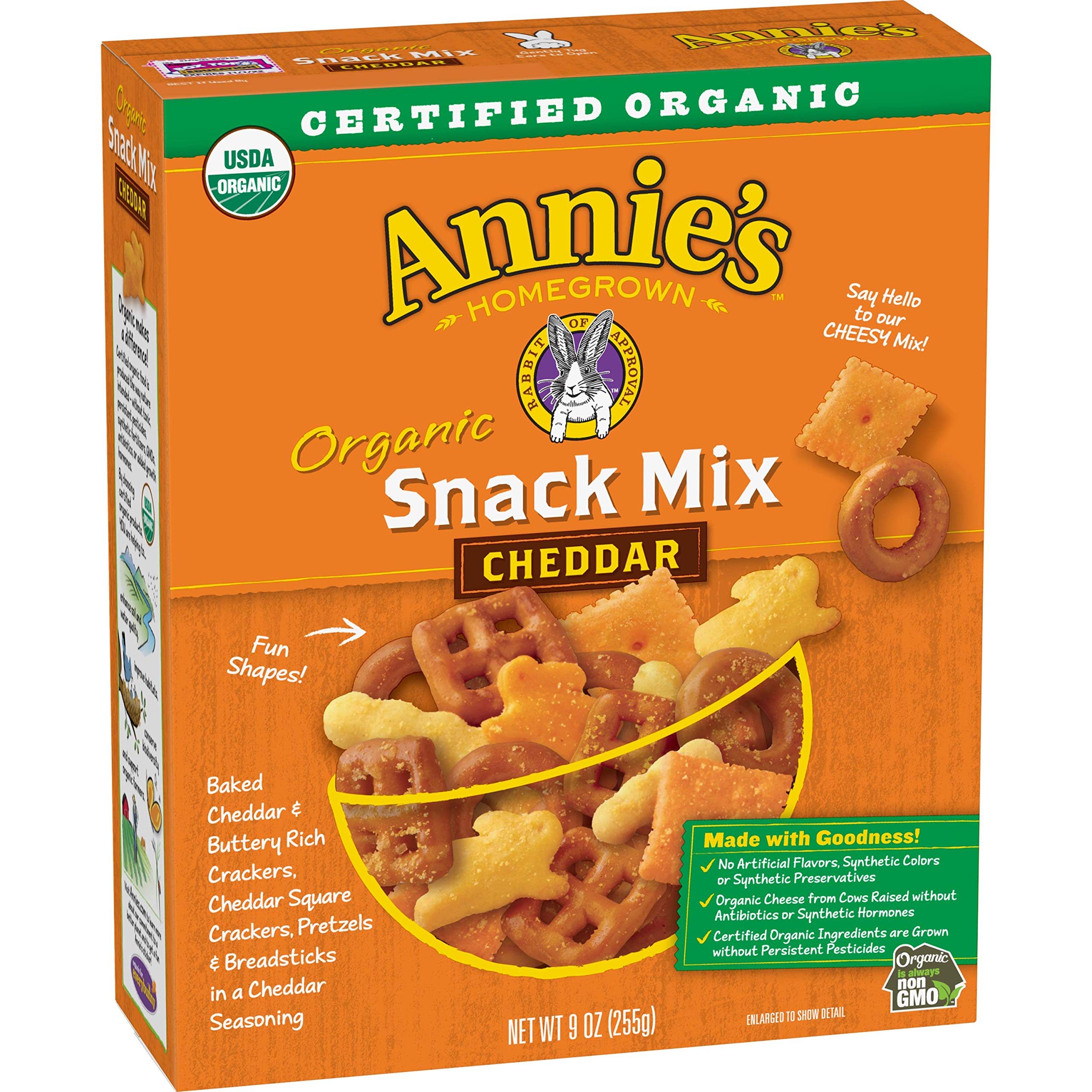 Annie's Organic Cheddar Snack Mix - Assorted Crackers & Pretzels, 9oz (Pack of 12) | Healthy Kids Snacks, School Lunch, Party Food, Movie Night Treats