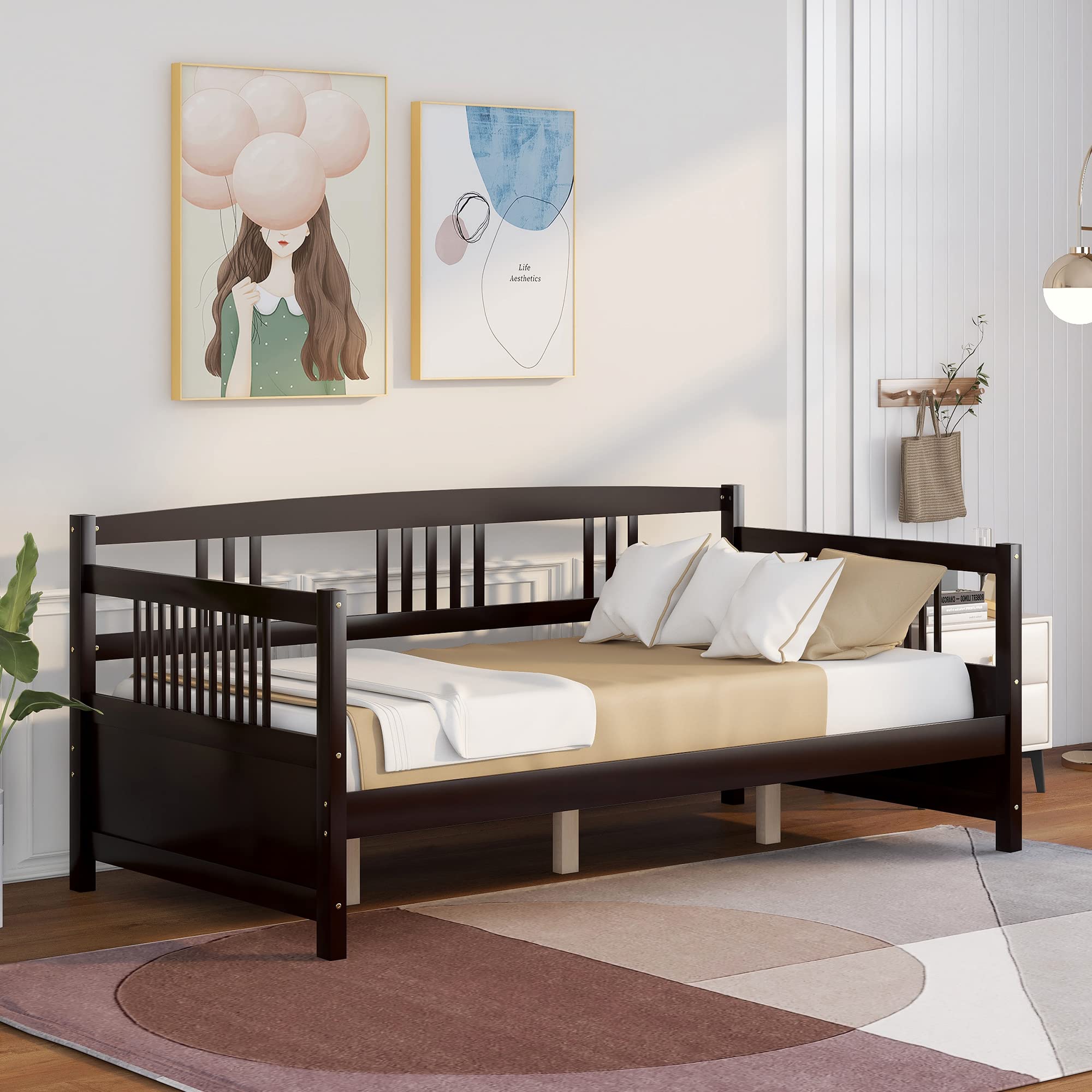 Harper & Bright Designs Full Size Wooden Daybed with Slat Support - Convertible Sofa Bed Frame for Living Room, Guest Room, Kids Bedroom - Espresso Finish | Perfect for Small Spaces, Sleepovers & Multi-Purpose Use