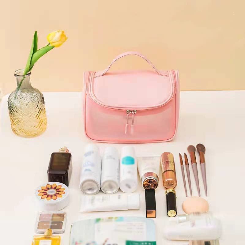 LOCANS Hanging Travel Toiletry Bag - Clear Waterproof Cosmetic & Makeup Organizer with Zipper Pouch - Perfect for Bathroom Storage, Camping Trips & Airplane Travel (Multicolor)