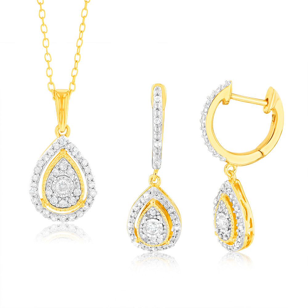 0.45 Carat Diamond Earrings and Pendant Set in 14K Gold Plated Sterling Silver with 45cm Chain - Elegant Jewelry Gift for Women, Perfect for Weddings, Anniversaries and Special Occasions
