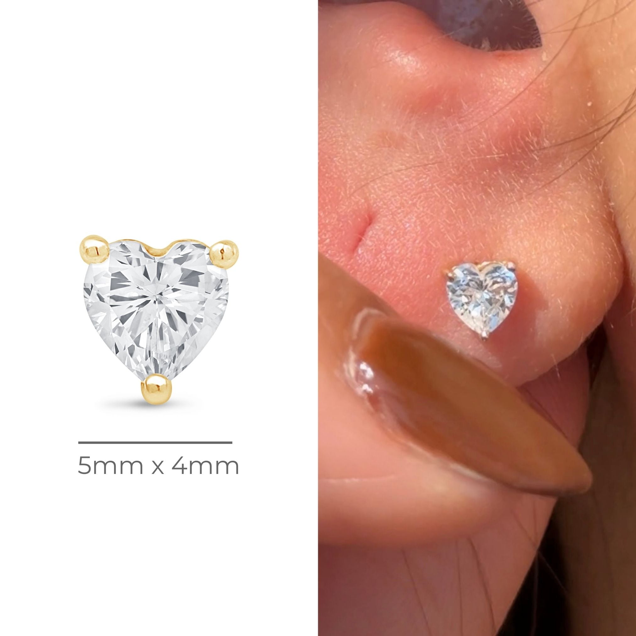 14K Yellow Gold Stone Heart Flat Back Stud Earrings - Minimalist Dainty Jewelry for Women - Perfect for Everyday Wear, Gifts & Special Occasions