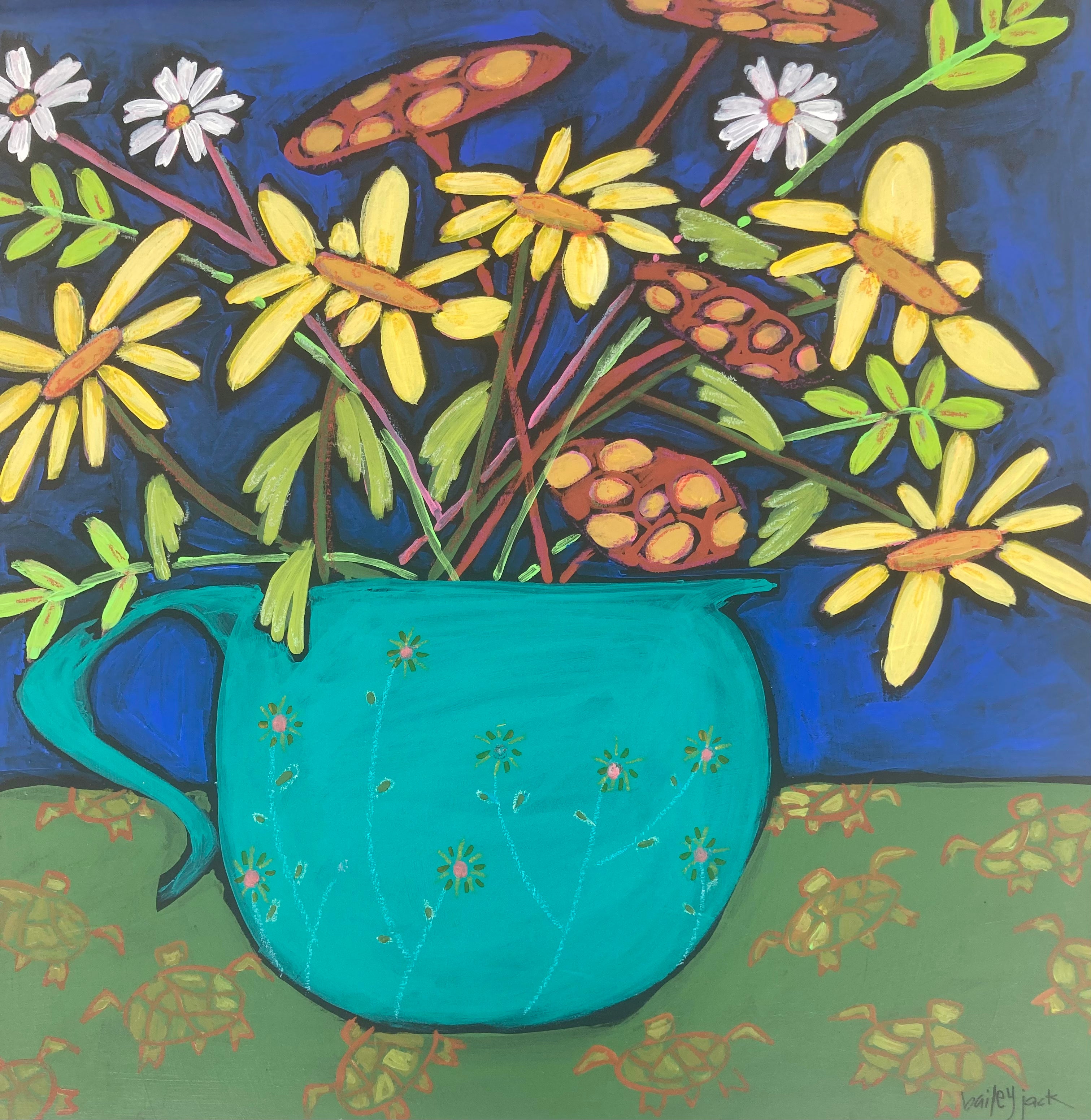 Bailey Jack Turquoise Floral Cup - Handmade Ceramic Coffee Mug for Home, Office & Gifts | Perfect for Tea, Coffee & Decor