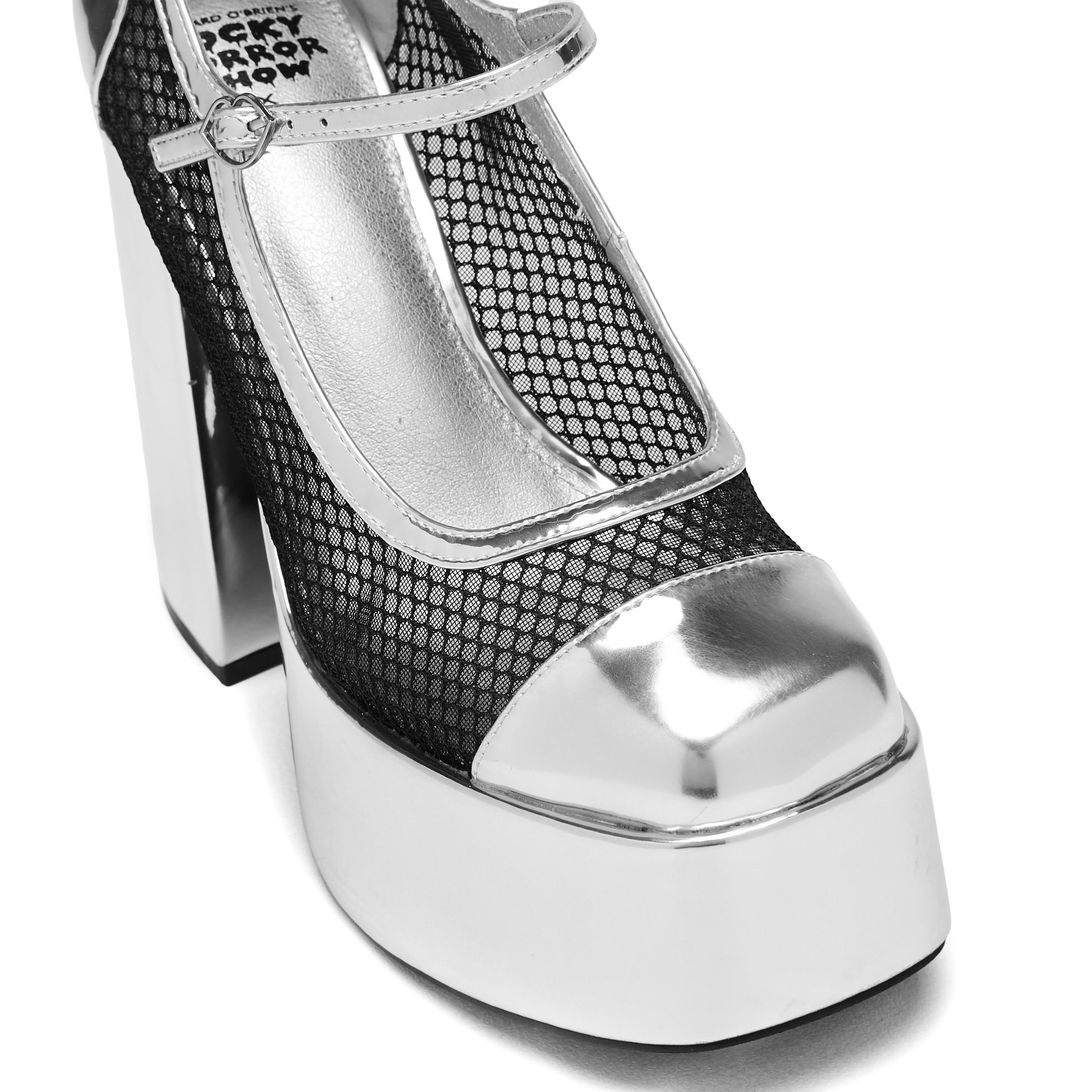 Regular Frankie Fan Fishnet Platform Heels in Silver - Stylish Women's High Heel Shoes for Parties, Nightlife & Fashion Outfits