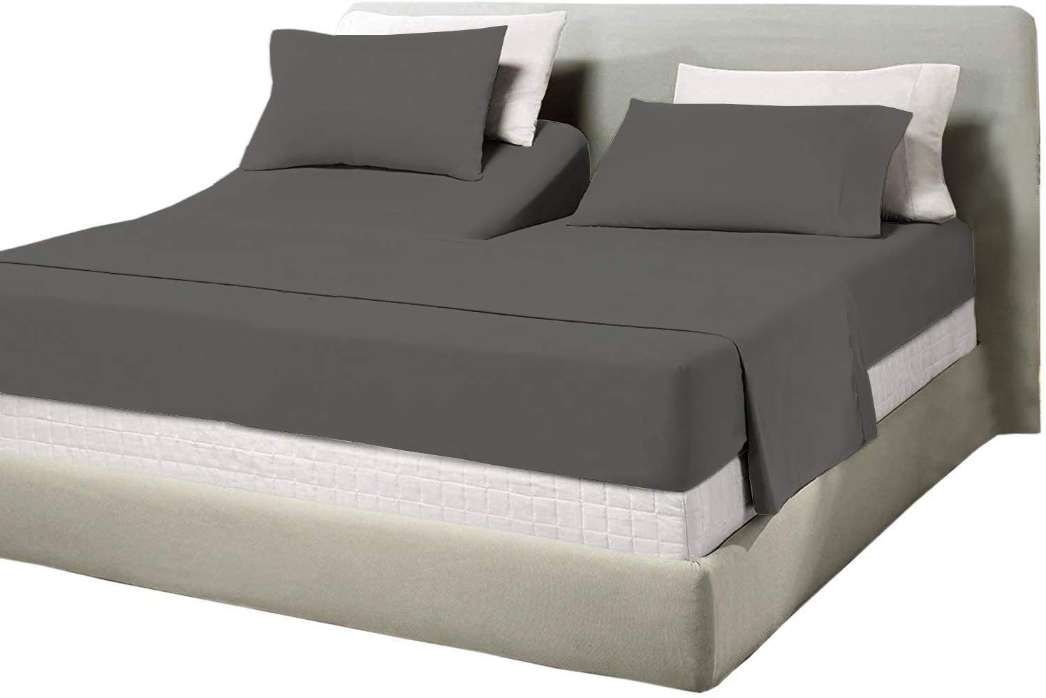Split Cal King Sheets for Adjustable Beds - 600 Thread Count 100% Natural Cotton Deep Pocket Sheet Set - Dark Grey Split Design (28