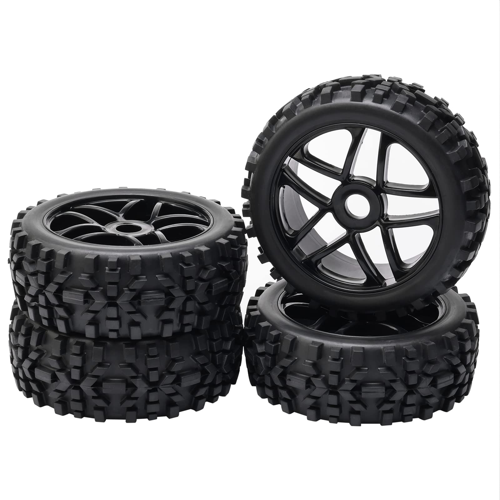 JIUWU 4-Pack 1/8 Scale RC Off-Road Wheels and Tires - 17mm Hex Durable All-Terrain Tires for RC Cars, Trucks & Buggies | Perfect for Racing, Crawling & Off-Road Adventures (Black)