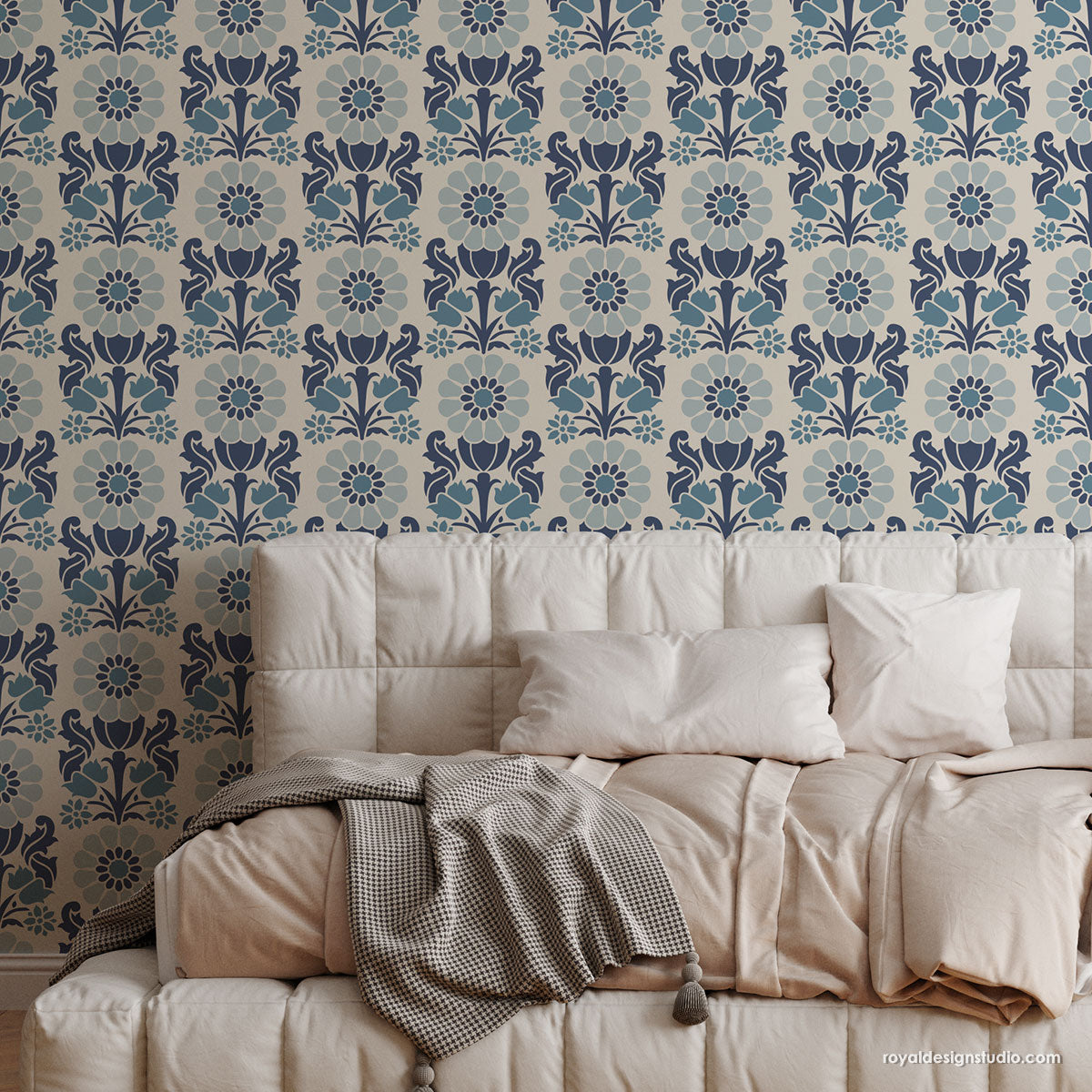 Brittany Floral Stripe Wall Stencil - DIY Home Decor Painting Template for Bedroom, Living Room & Nursery - Reusable Wall Art Design