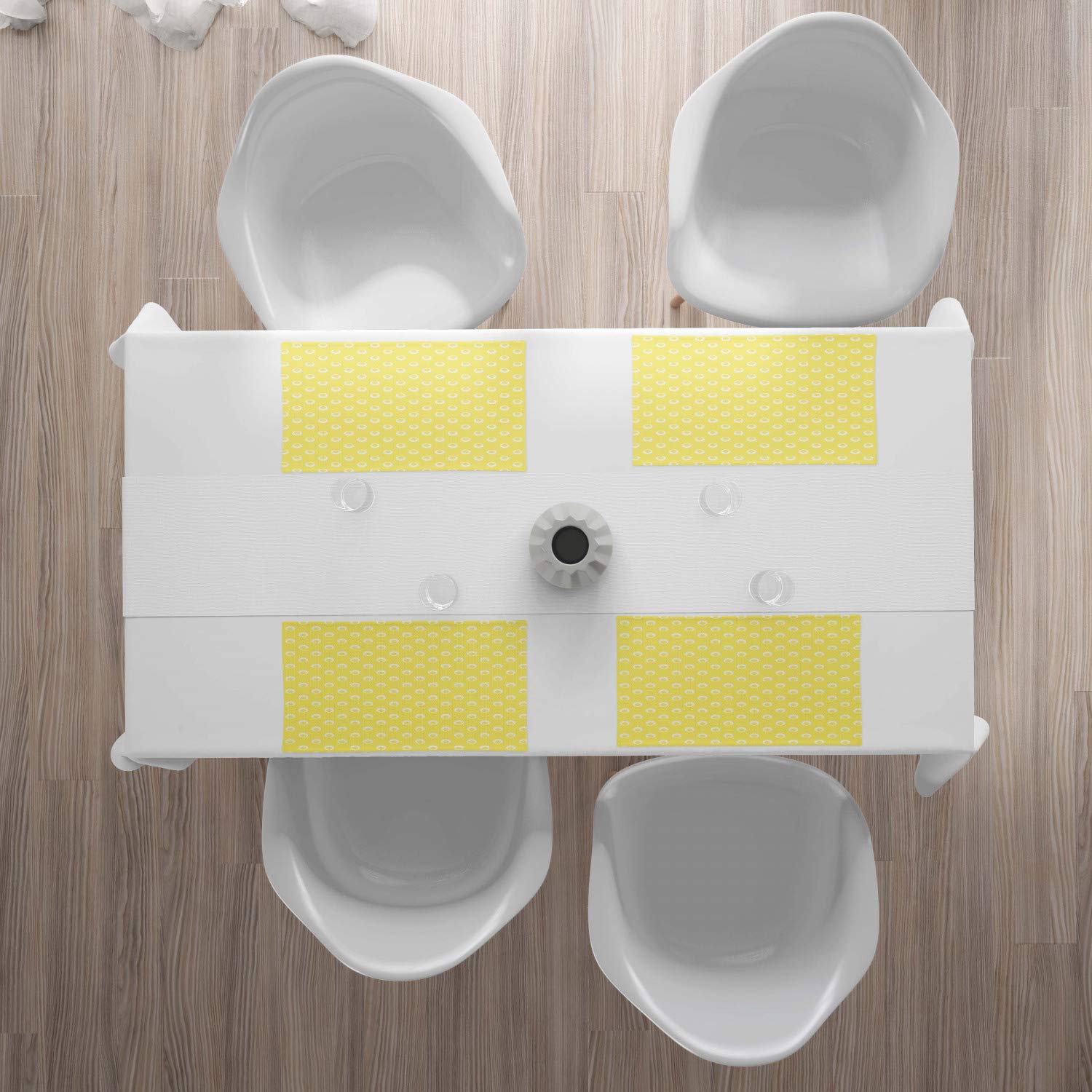 Ambesonne Yellow Polka Dot Place Mats Set of 4 - Washable Fabric Table Mats for Dining Room & Kitchen Decor - Pastel Yellow and White Round Motif Design - Perfect for Everyday Meals, Dinner Parties & Home Styling